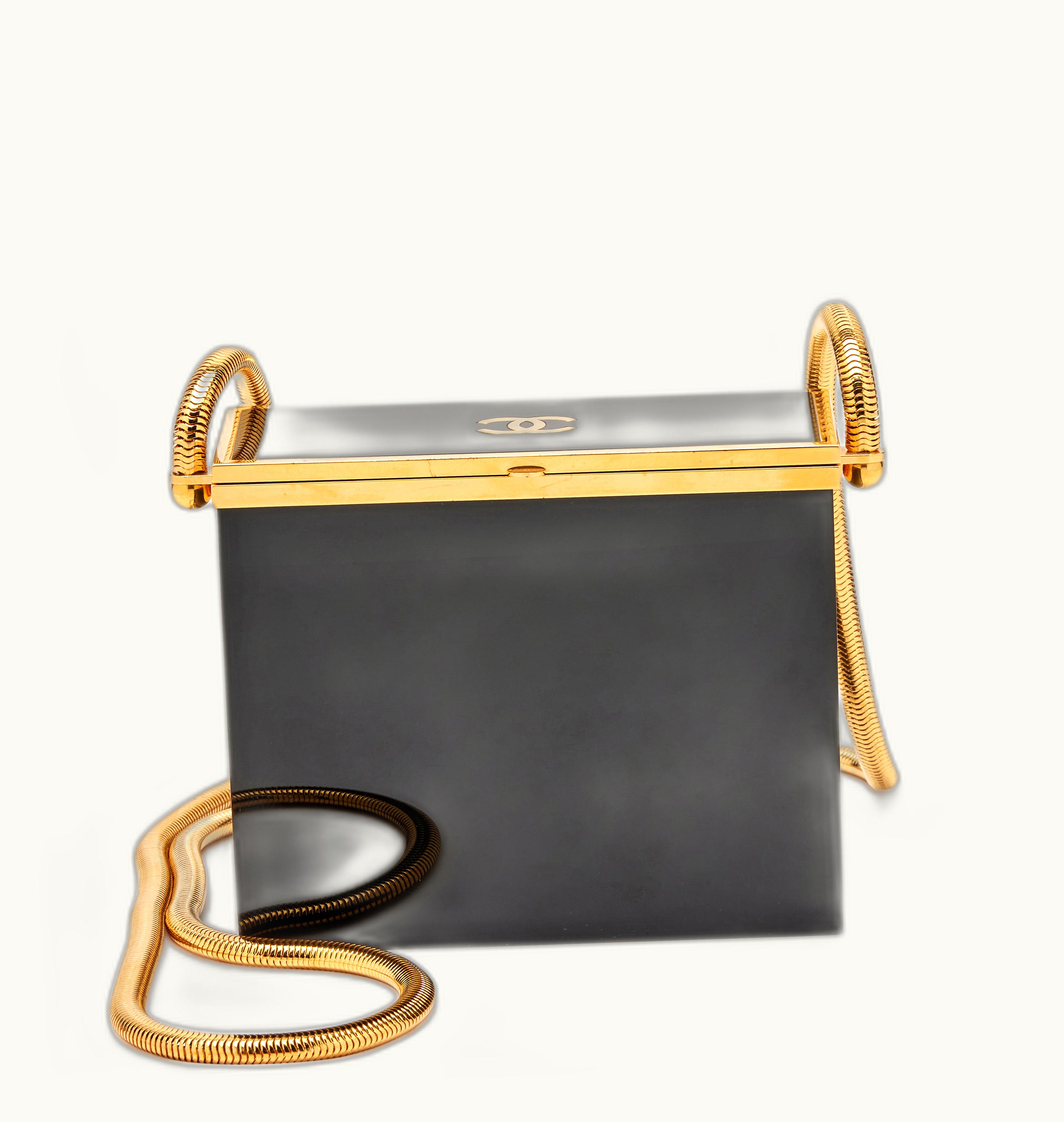 Chanel Chanel Black Lucite CC Mini Box Minaudière Bag with Gold Hardware by Chanel, manufactured in 1997