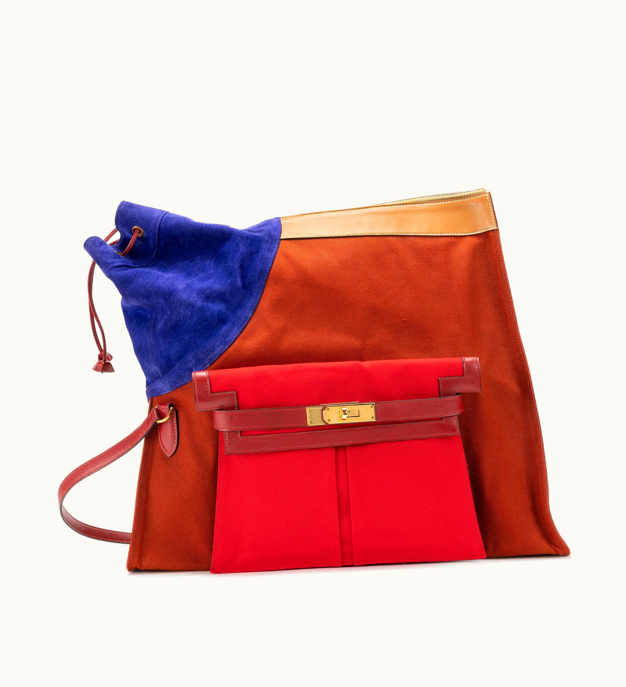 Hermès Hermès Multicolored Box, Canvas, and Suede Sac Symboise with Gold Hardware, dating back to 1988
