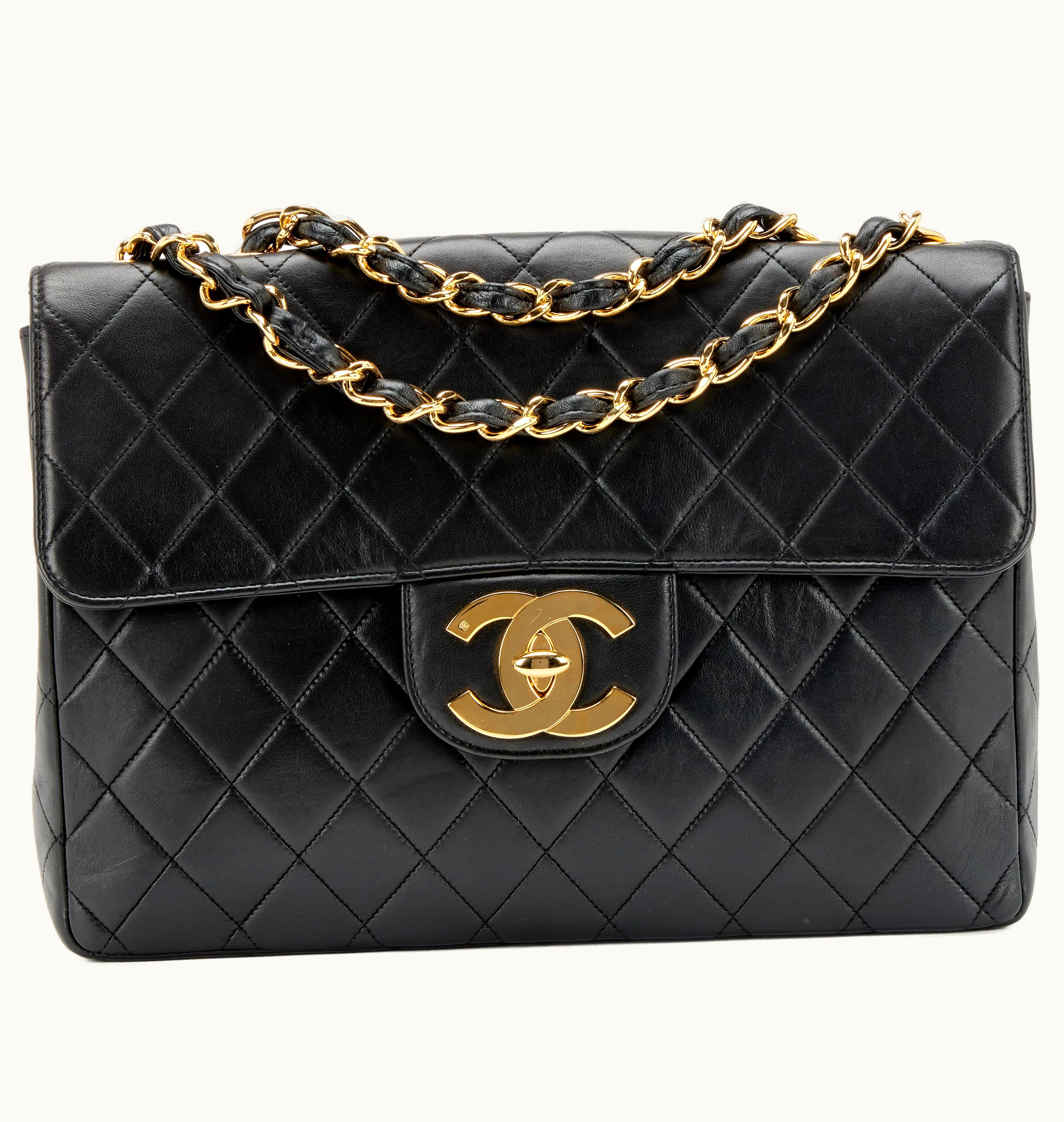 Chanel Chanel XL Single Flap Jumbo Bag with Gold Hardware, in Black Quilted Lambskin, from 1994-1996