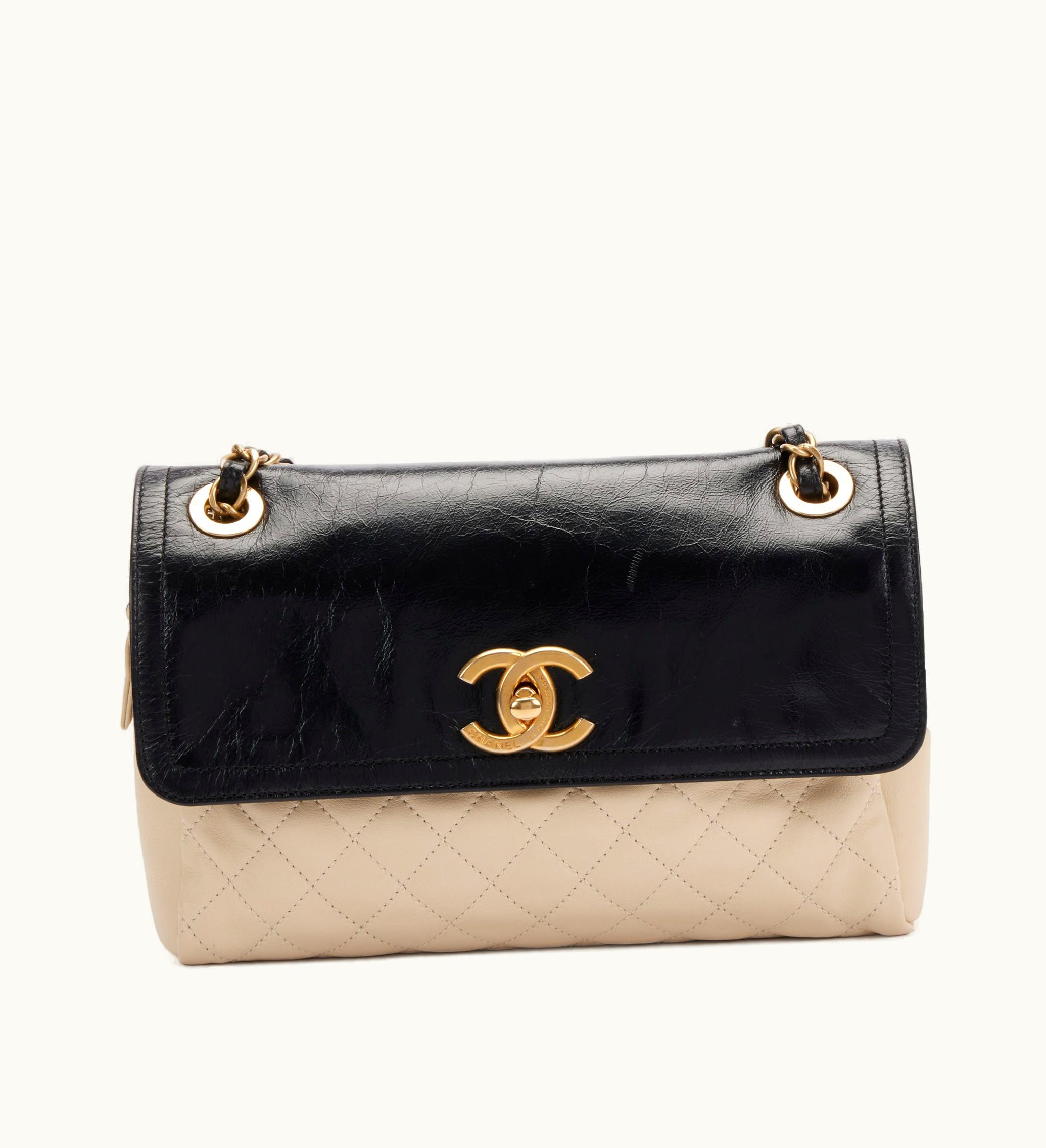 Chanel Chanel Black and Beige Quilted Leather CC Camera Flap Gold Hardware, 2012