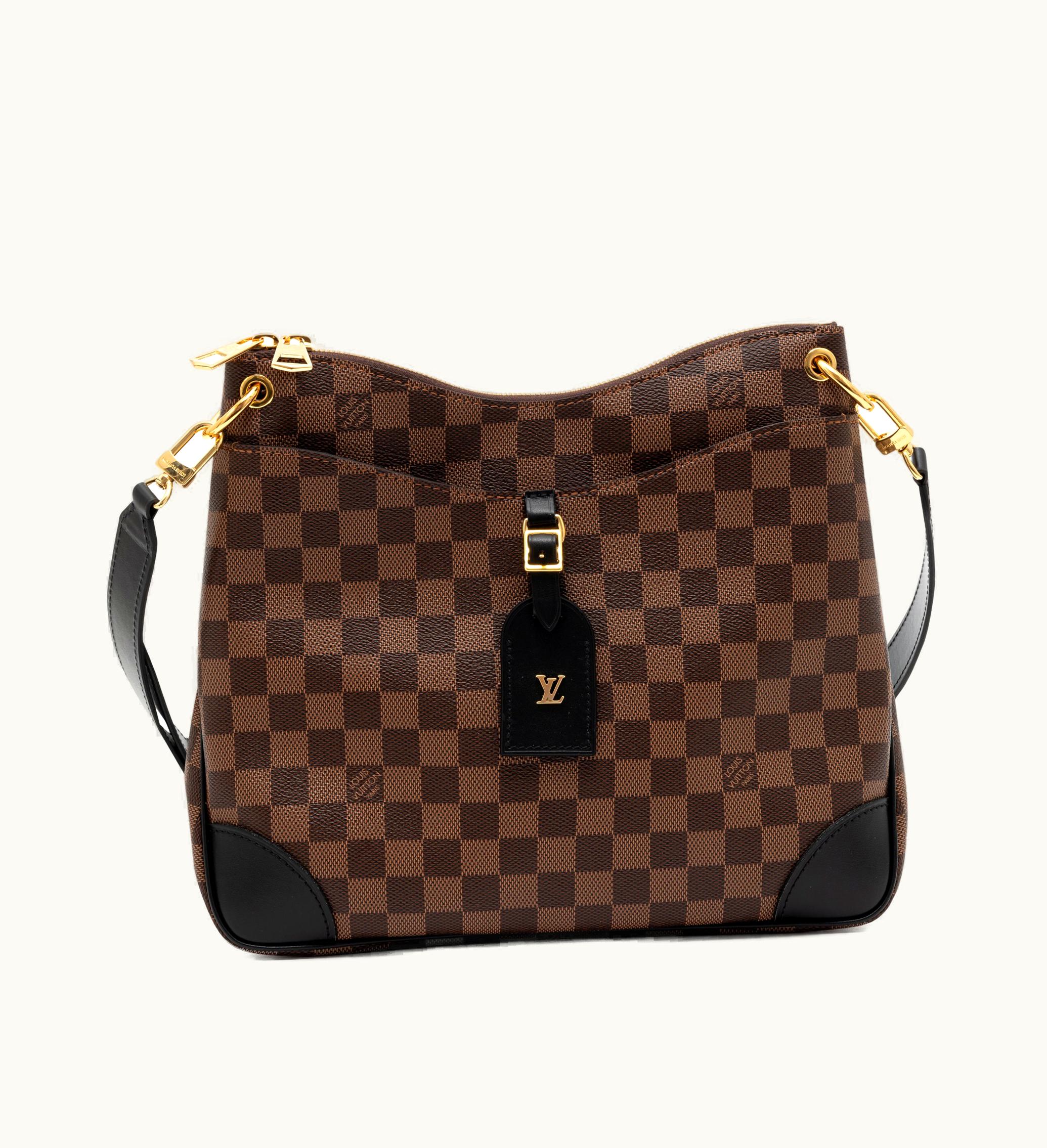 Louis Vuitton Louis Vuitton 2021 Louis Vuitton Odéon MM in Brown Damier Ebene Coated Canvas and Black Cowhide with Gold Hardware