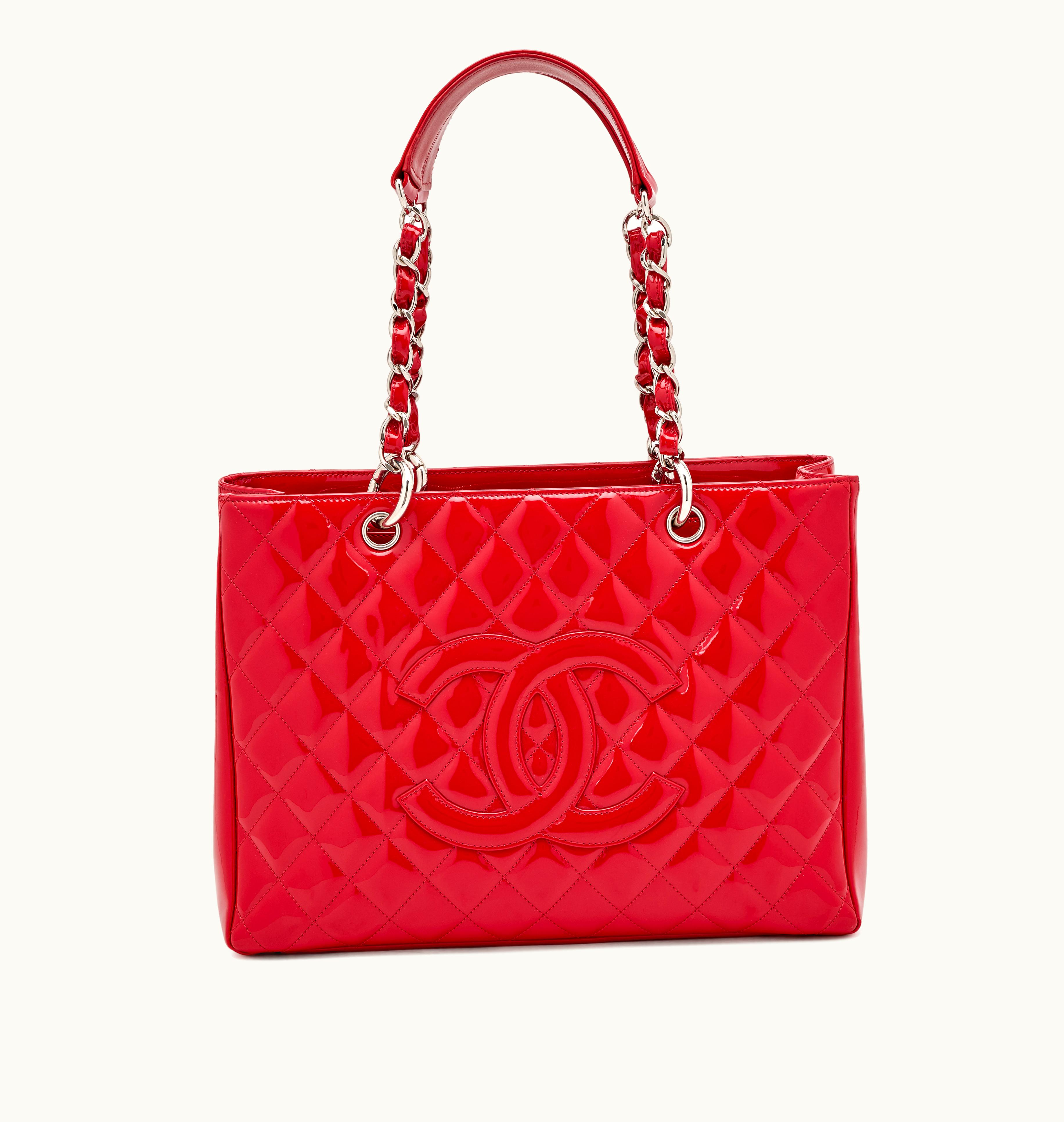 Chanel Chanel Quilted GST XL Grand Shopping Tote in Red Patent with Silver Hardware, from 2009-2010