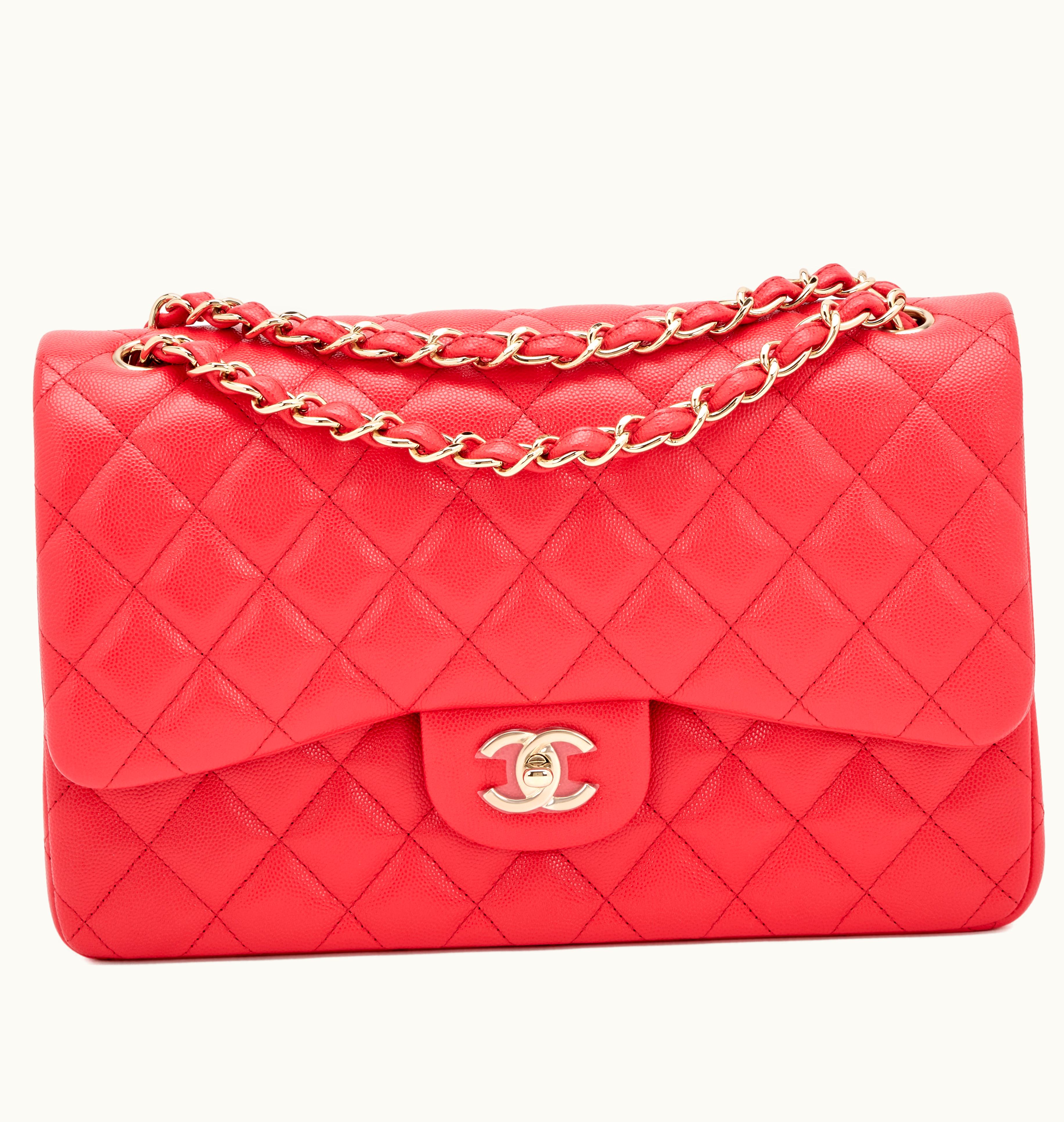 Chanel Chanel 2020 Chanel Jumbo Classic Double Flap Light Gold Hardware in Red Quilted Caviar