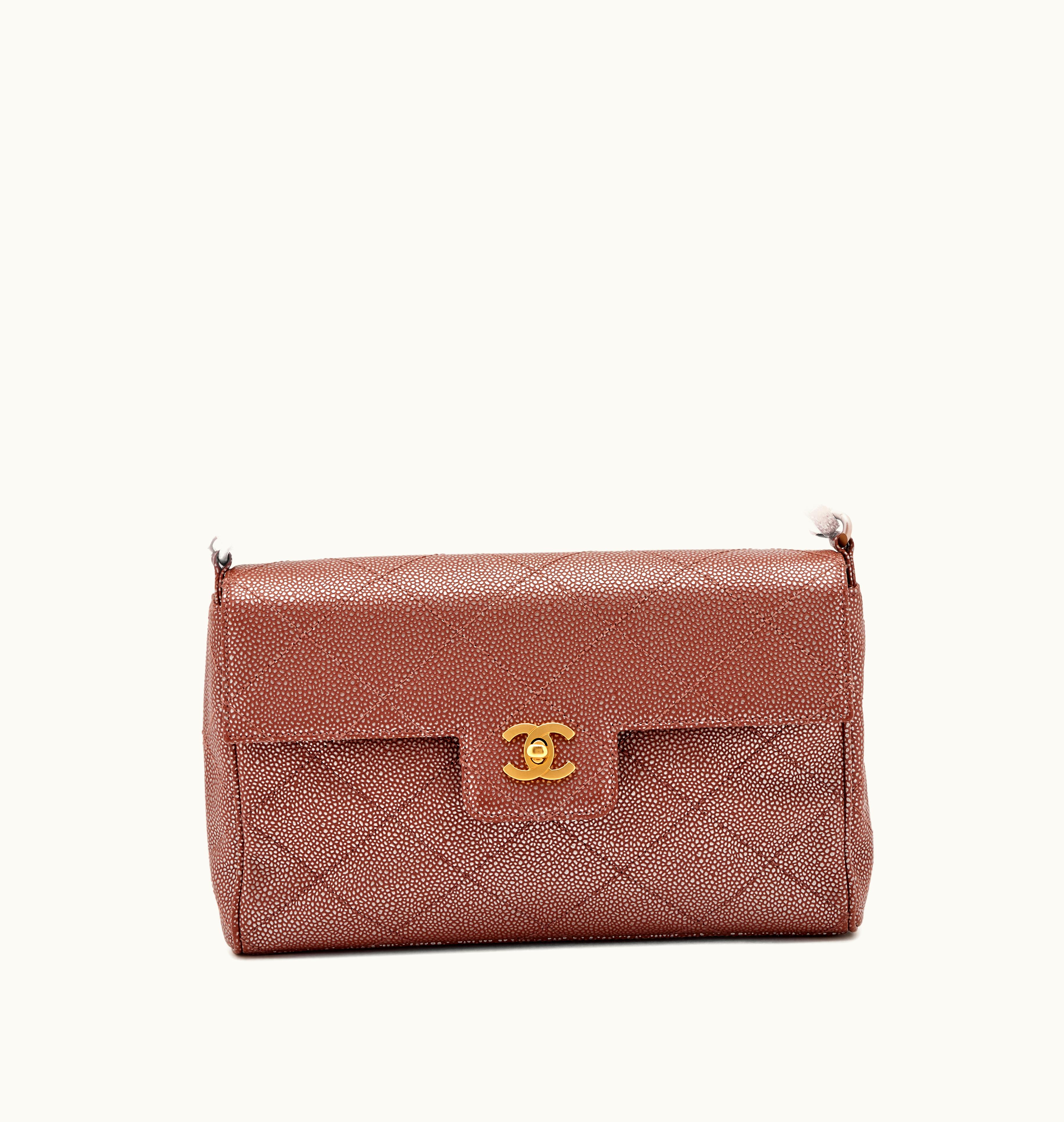 Chanel Chanel Medium Single Flap Bag in Brown Quilted Metallic Caviar Leather with Brushed Gold Hardware from 2000-2002