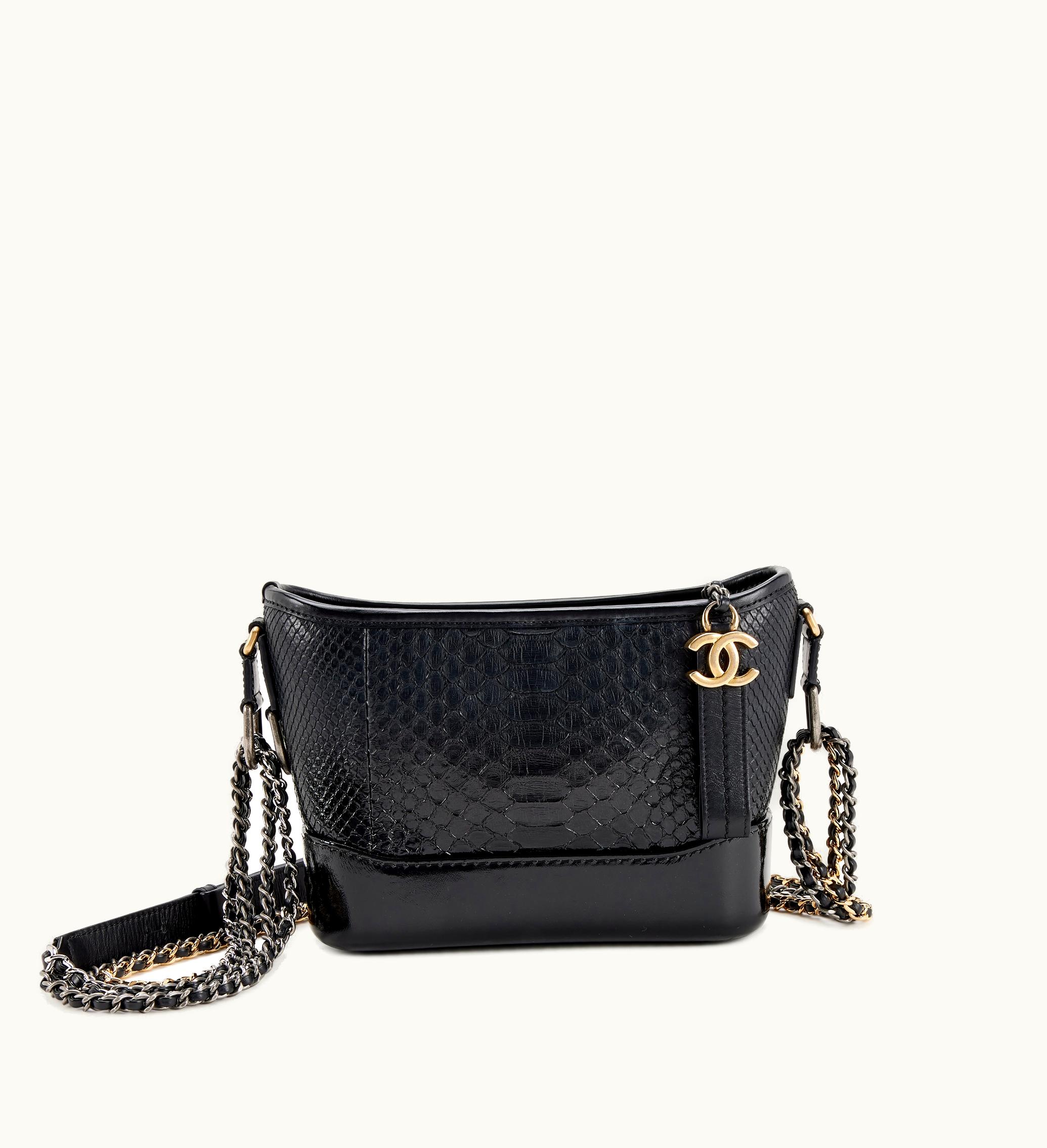 Chanel Chanel Black Python, Black Glazed Calfskin Small Gabrielle Hobo Gold and Ruthenium Hardware, 2018