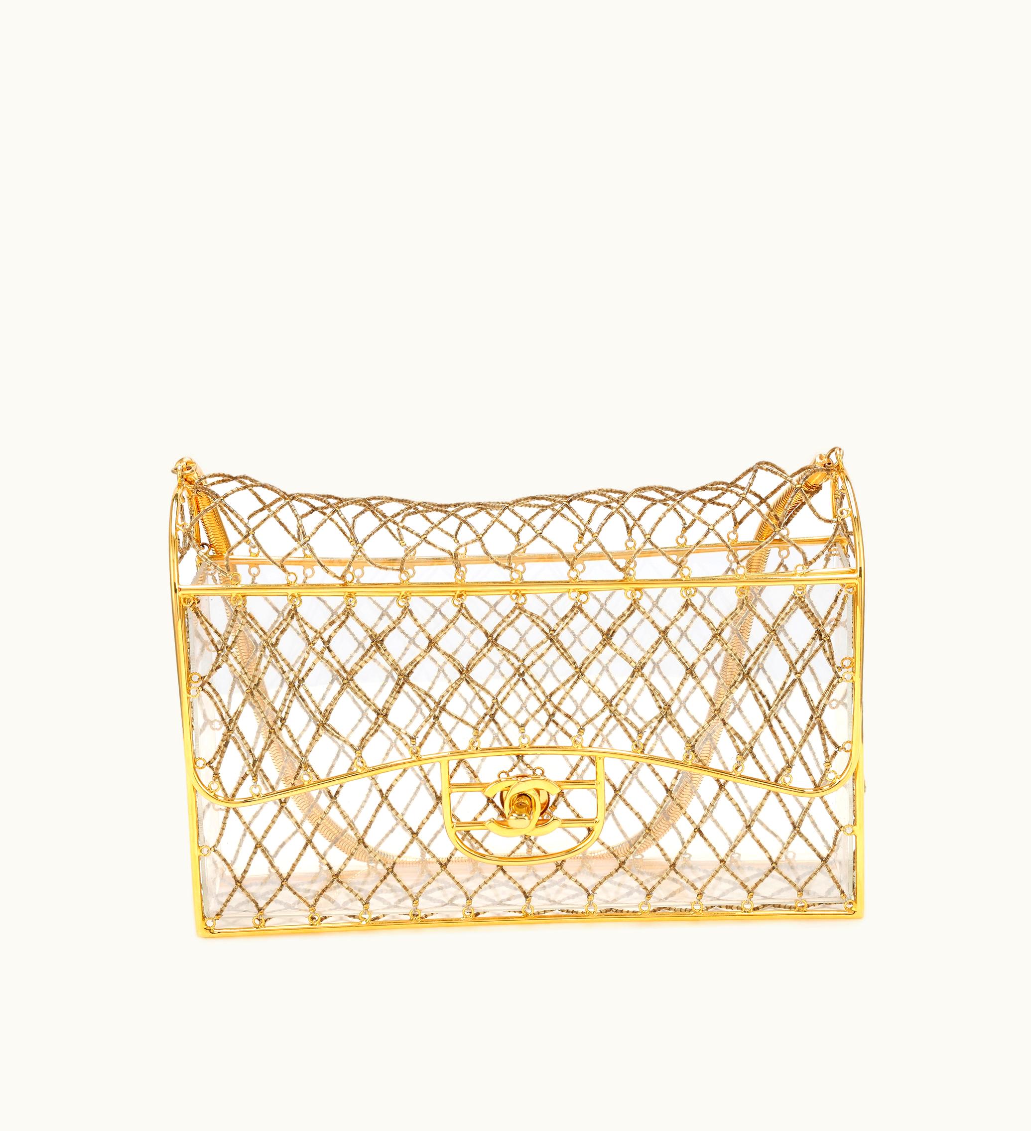 Chanel Chanel Transparent Beaded Lucite Medium Cage Flap with Gold Hardware, from the 1990s