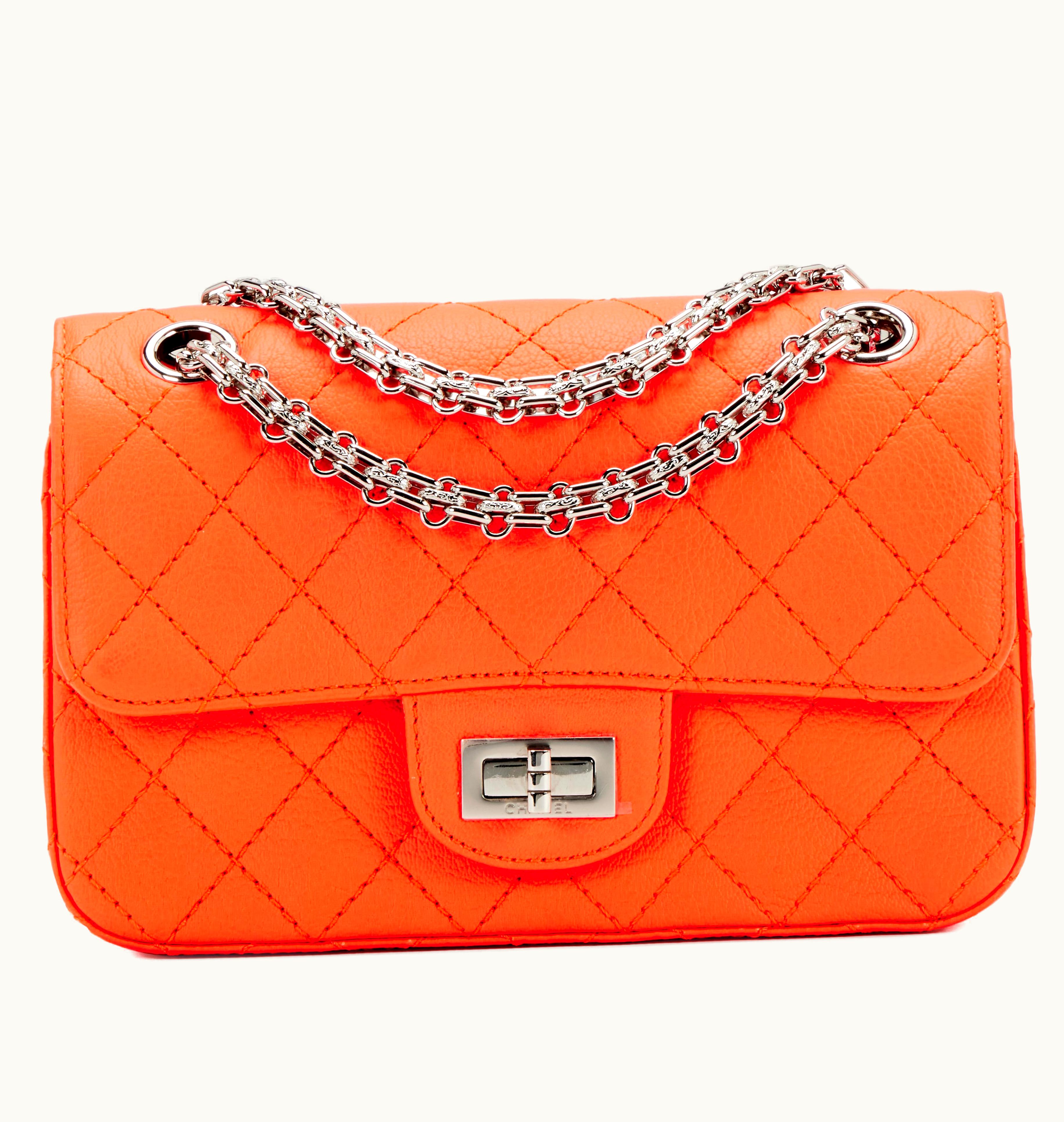 Chanel Chanel 2019 Edition: Chanel Orange Sheepskin Quilted Mini Reissue 224 Flap with Silver Hardware