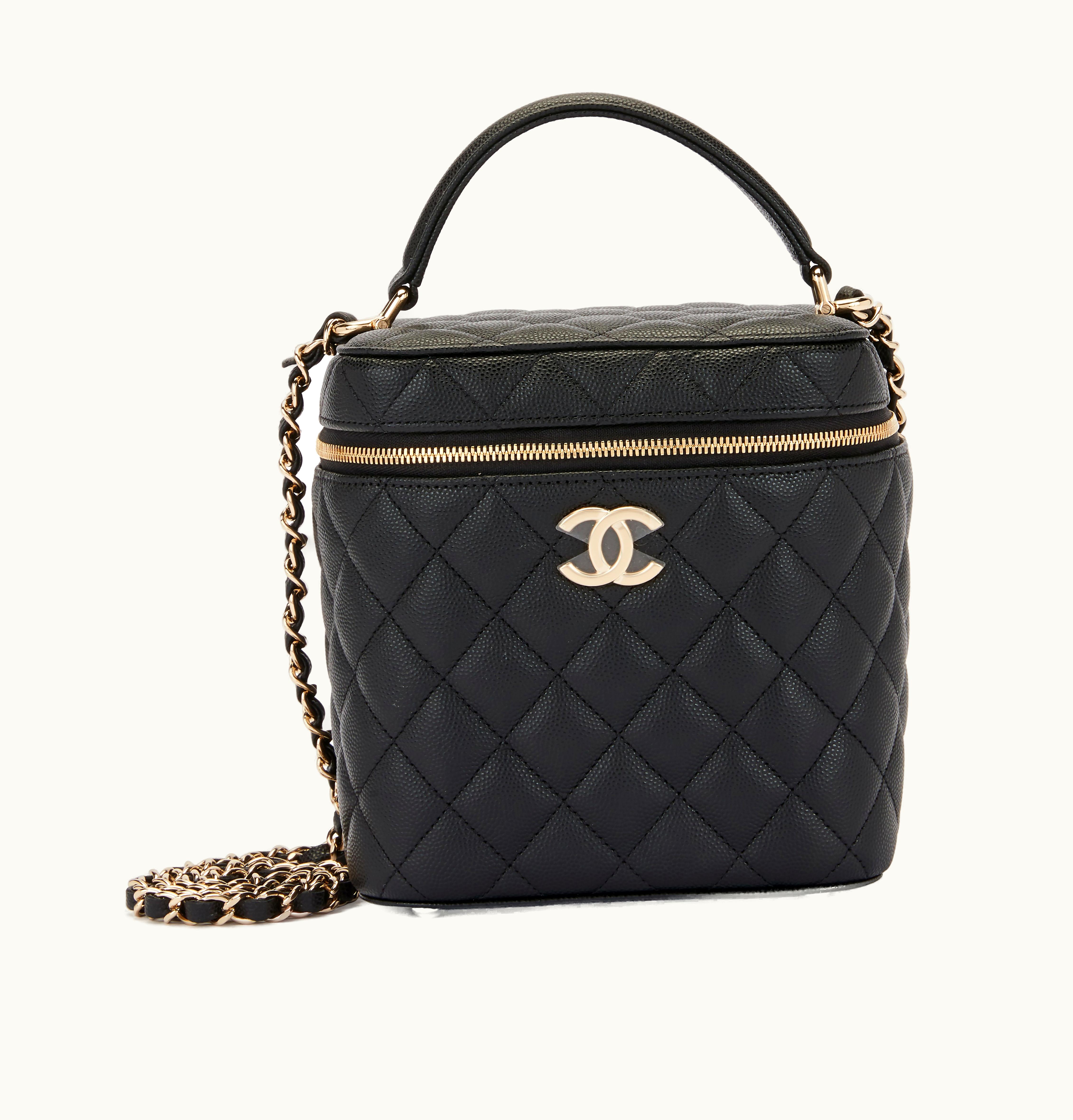 Chanel Chanel 2021 Chanel Small Vanity Case in Black Quilted Grained Calfskin with Gold Hardware