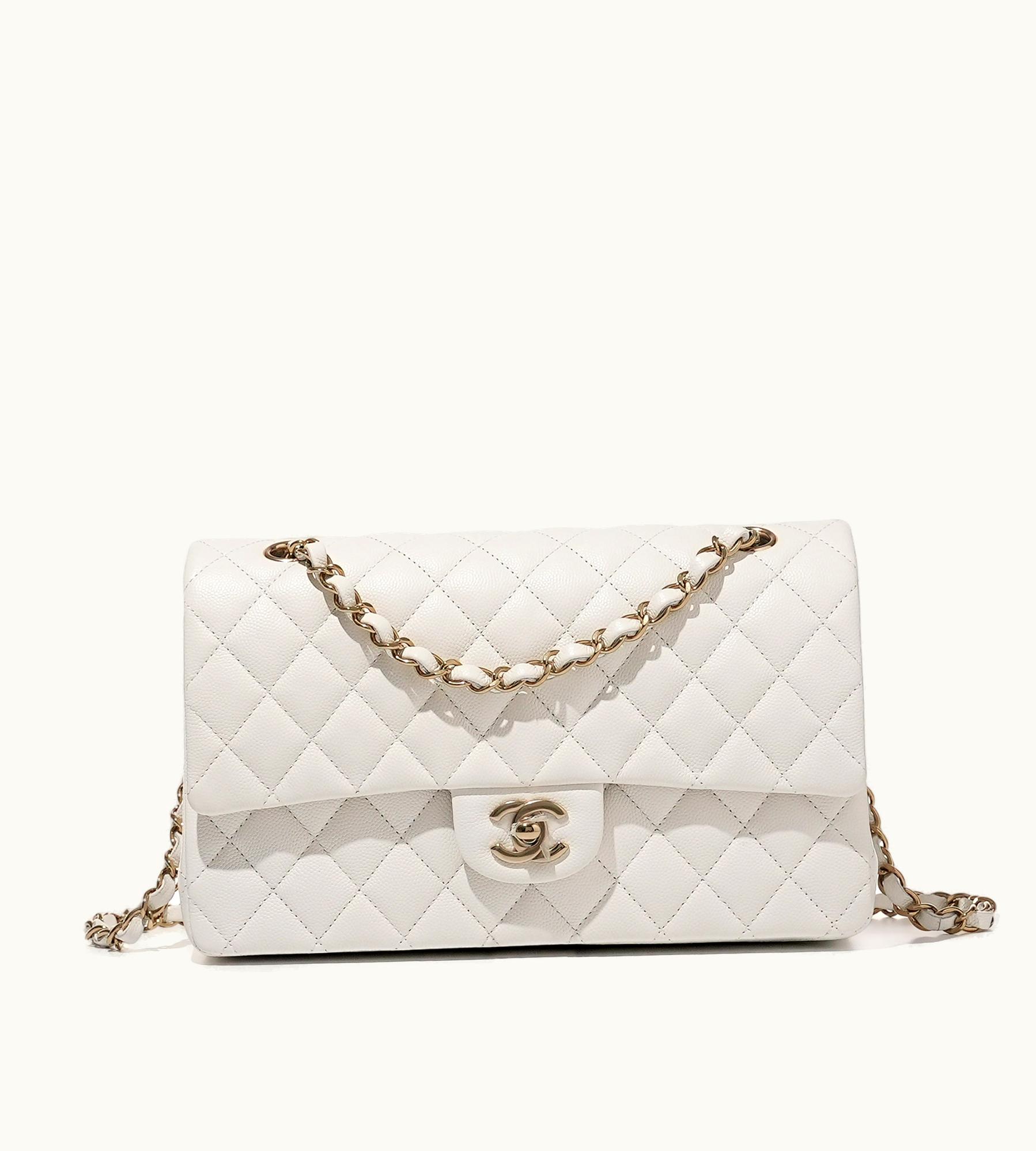 Chanel Chanel Pale Gold Hardware Medium Double Flap Bag with White Quilted Caviar