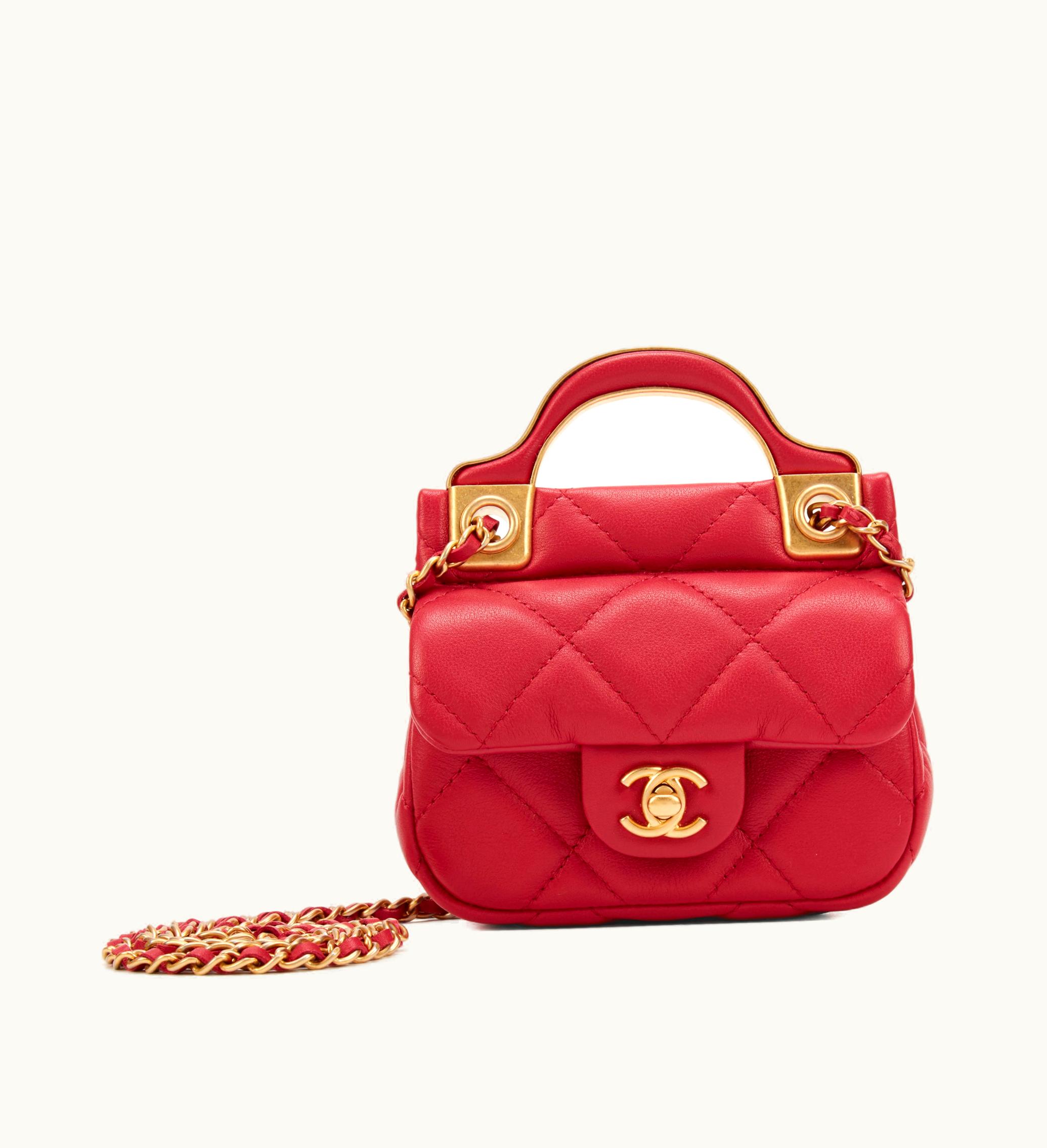 Chanel Chanel Calfskin Flap Card Holder with Chain in a Pink Quilted Design, Enhanced by Gold Hardware, Released in 2021