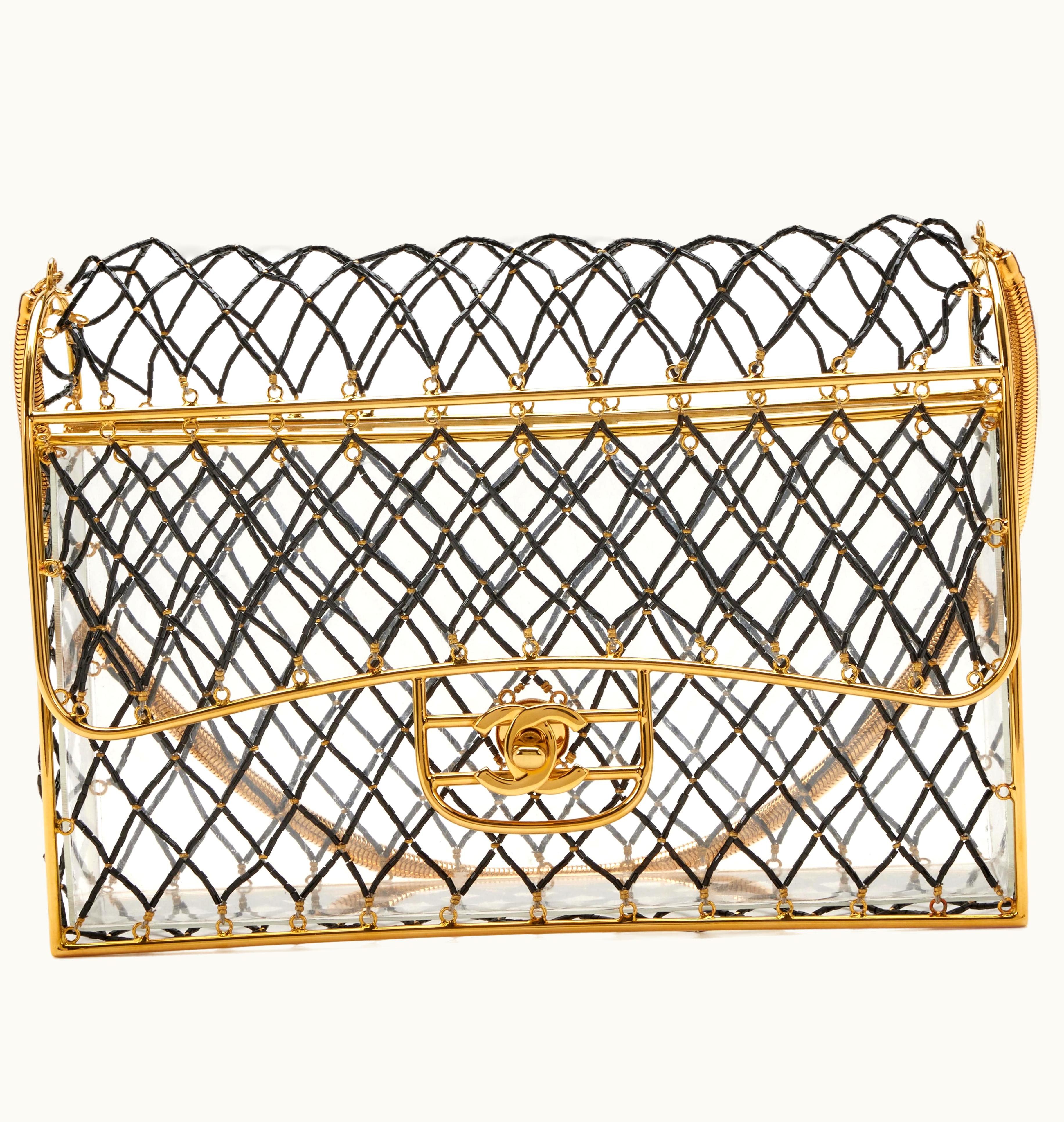 Chanel Chanel Medium Cage Flap Gold Hardware Lucite Beaded Black, 1990s