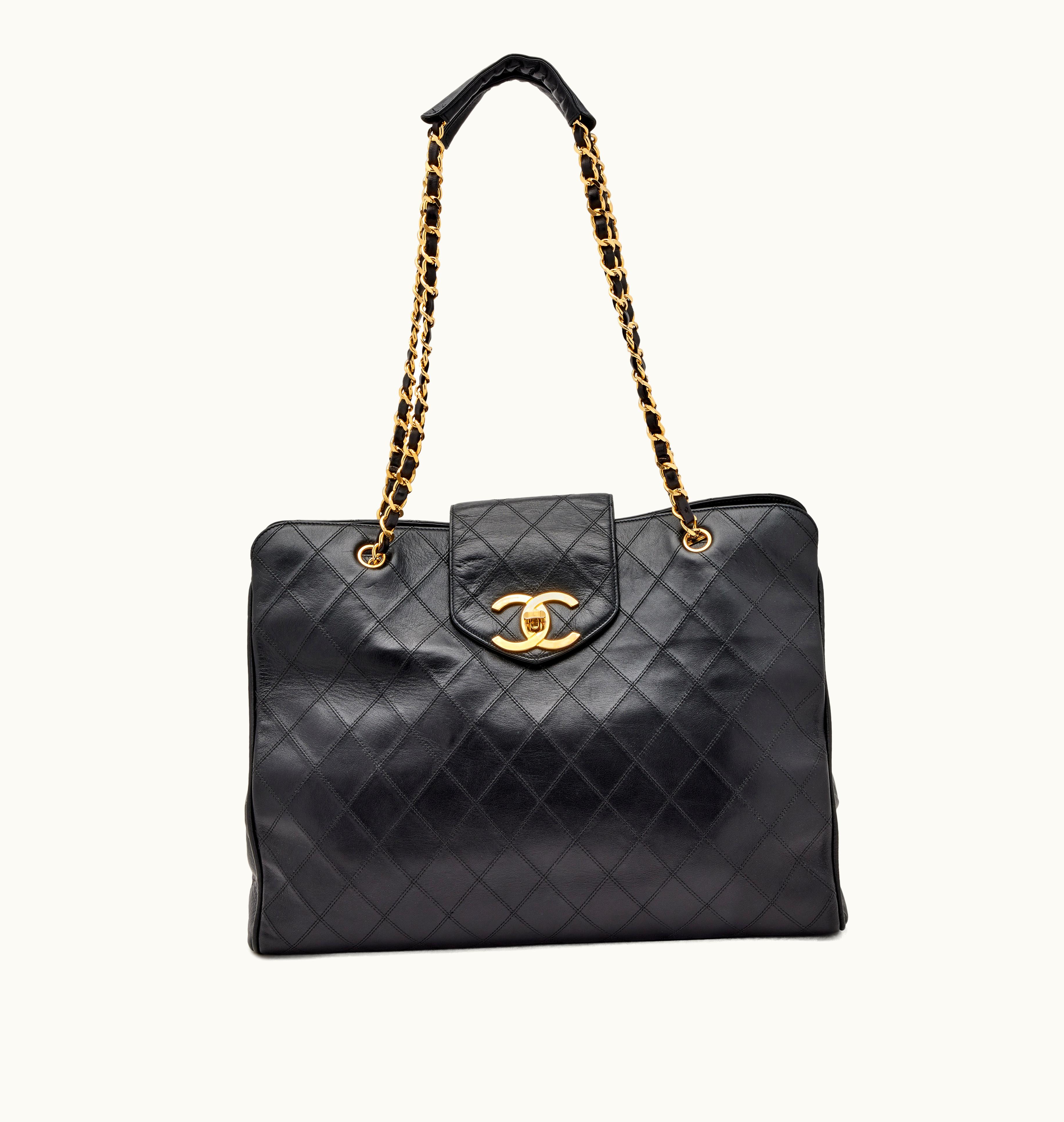 Chanel Chanel XL Weekender Tote Bag in Black Quilted Lambskin with Gold Hardware, Vintage 1989-1991