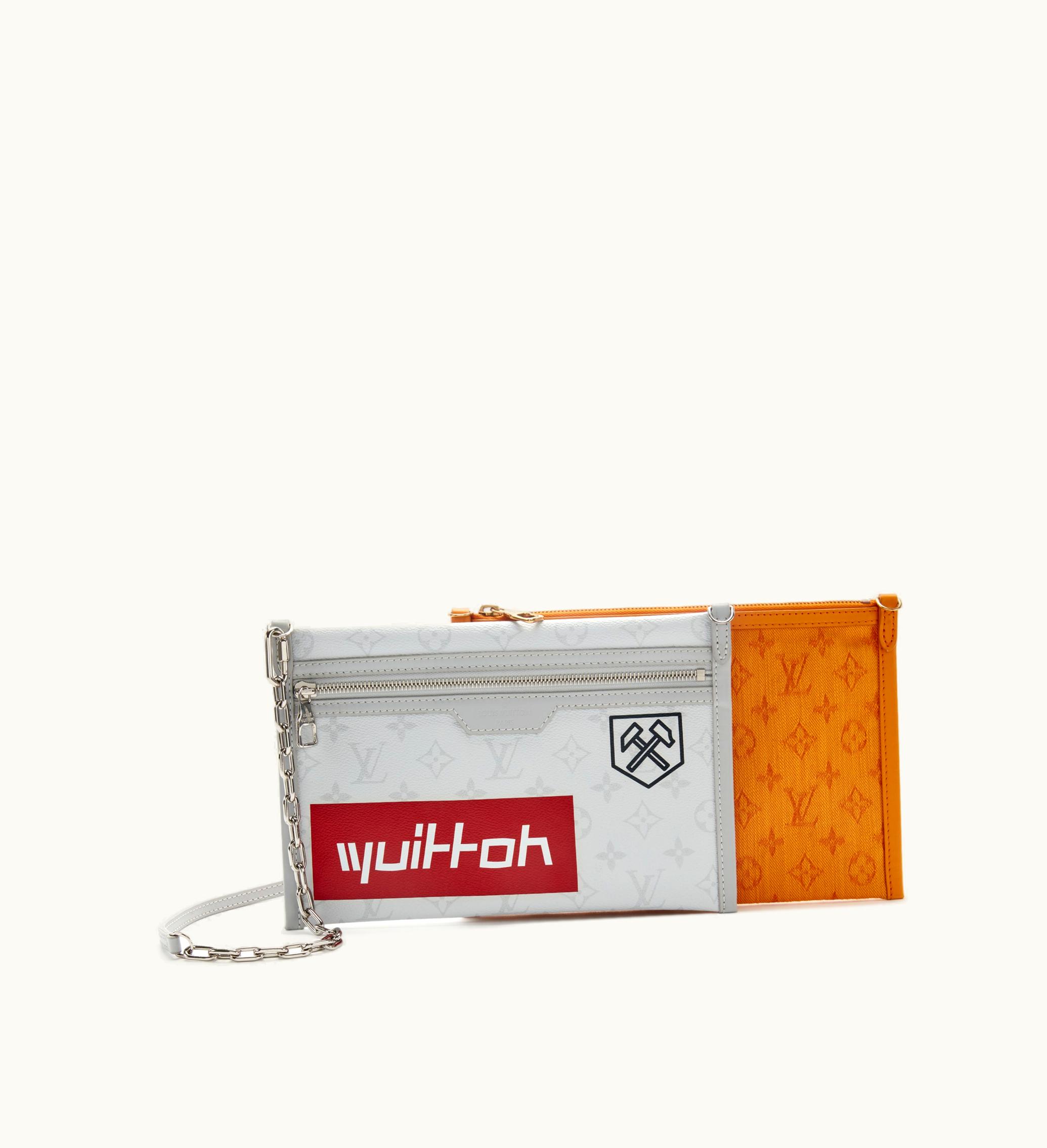Louis Vuitton Louis Vuitton Virgil Abloh Orange and White Monogram Denim and Coated Canvas Double Flat Messenger 2Way Silver Hardware, 2019