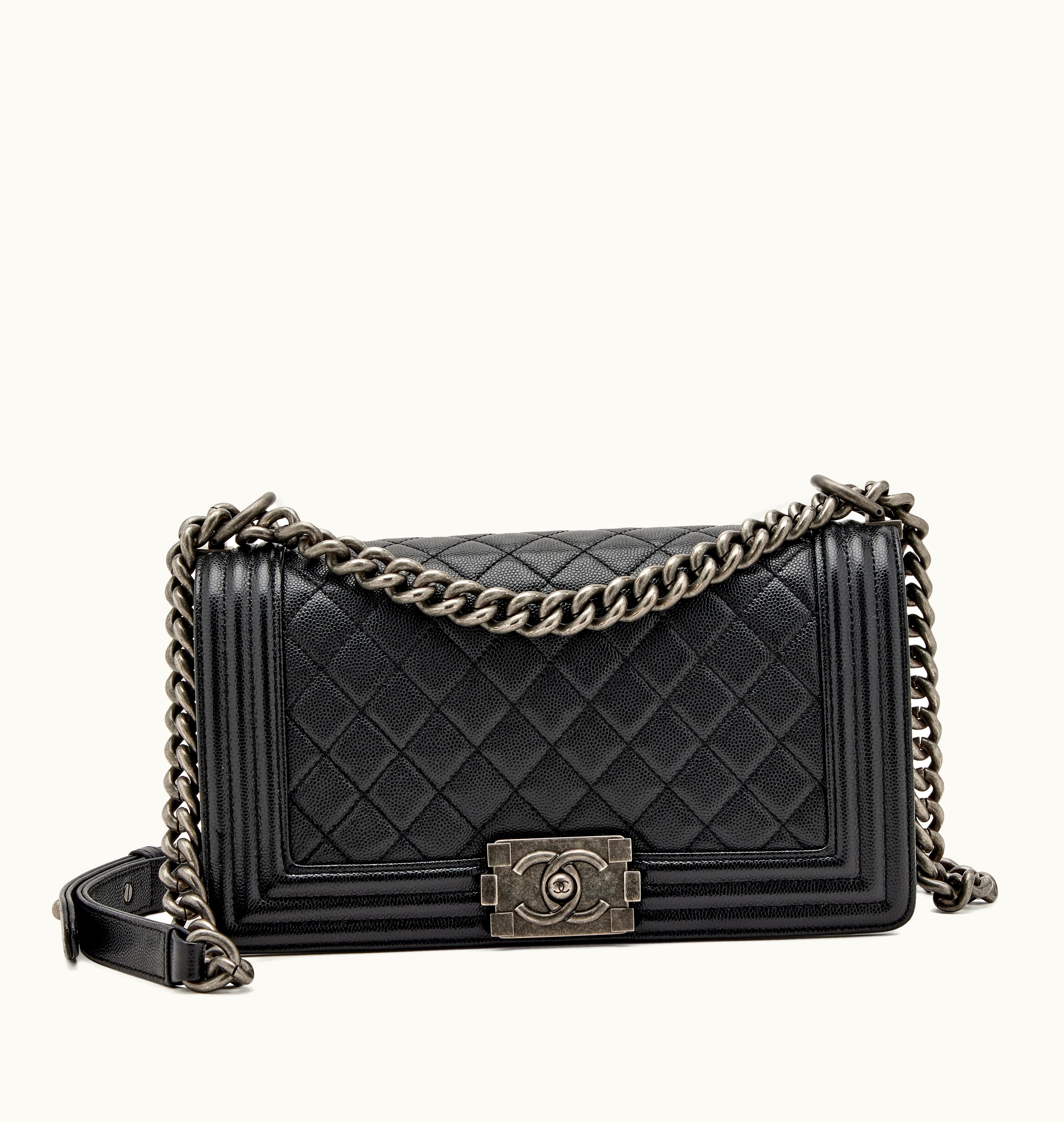 Chanel Chanel 2018 Chanel Boy Bag in Black Quilted Caviar with Ruthenium Hardware, Medium Size