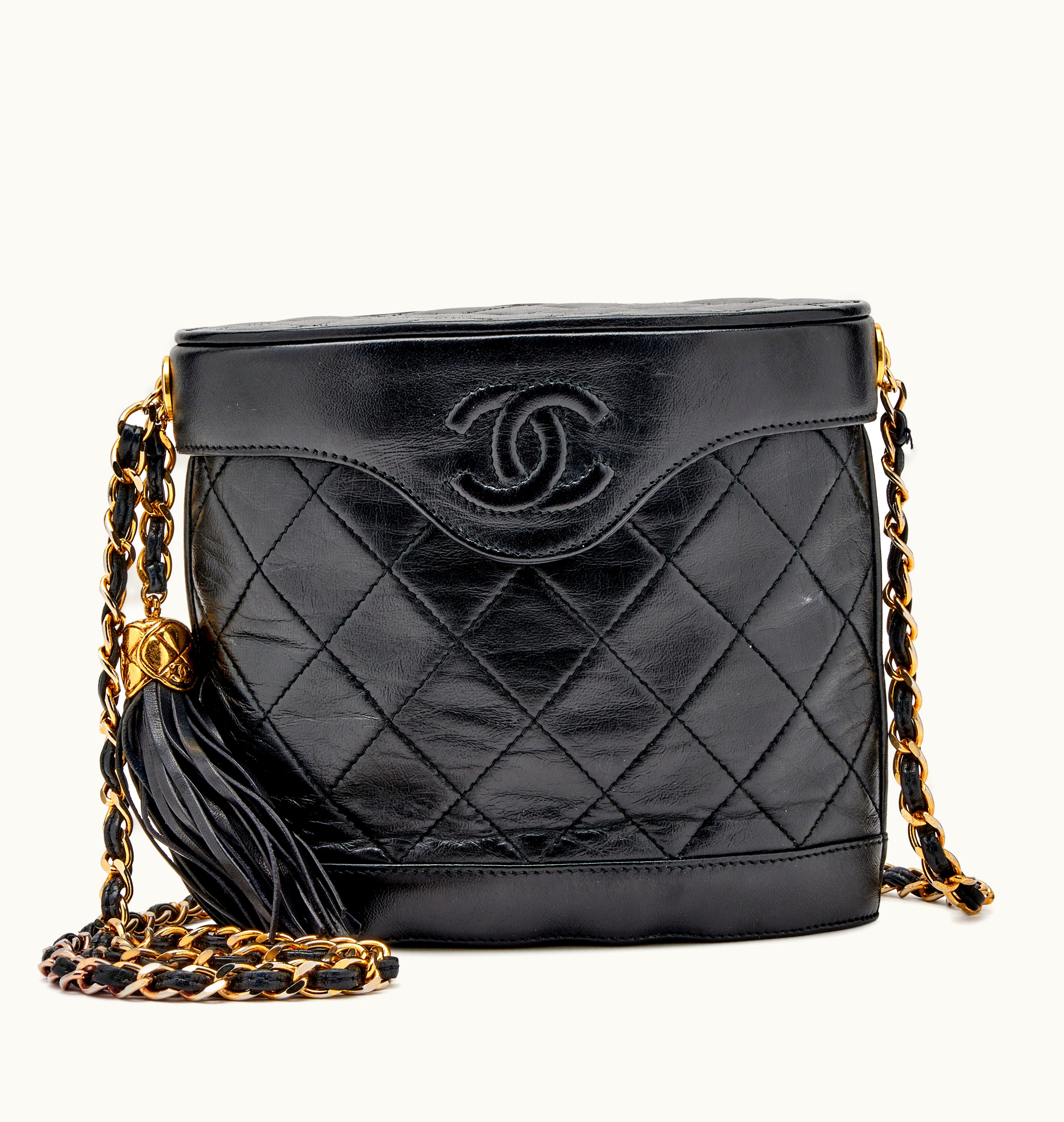 Chanel Chanel Black Quilted Lambskin Tassel CC Mini Bucket Bag Gold Hardware, 1990