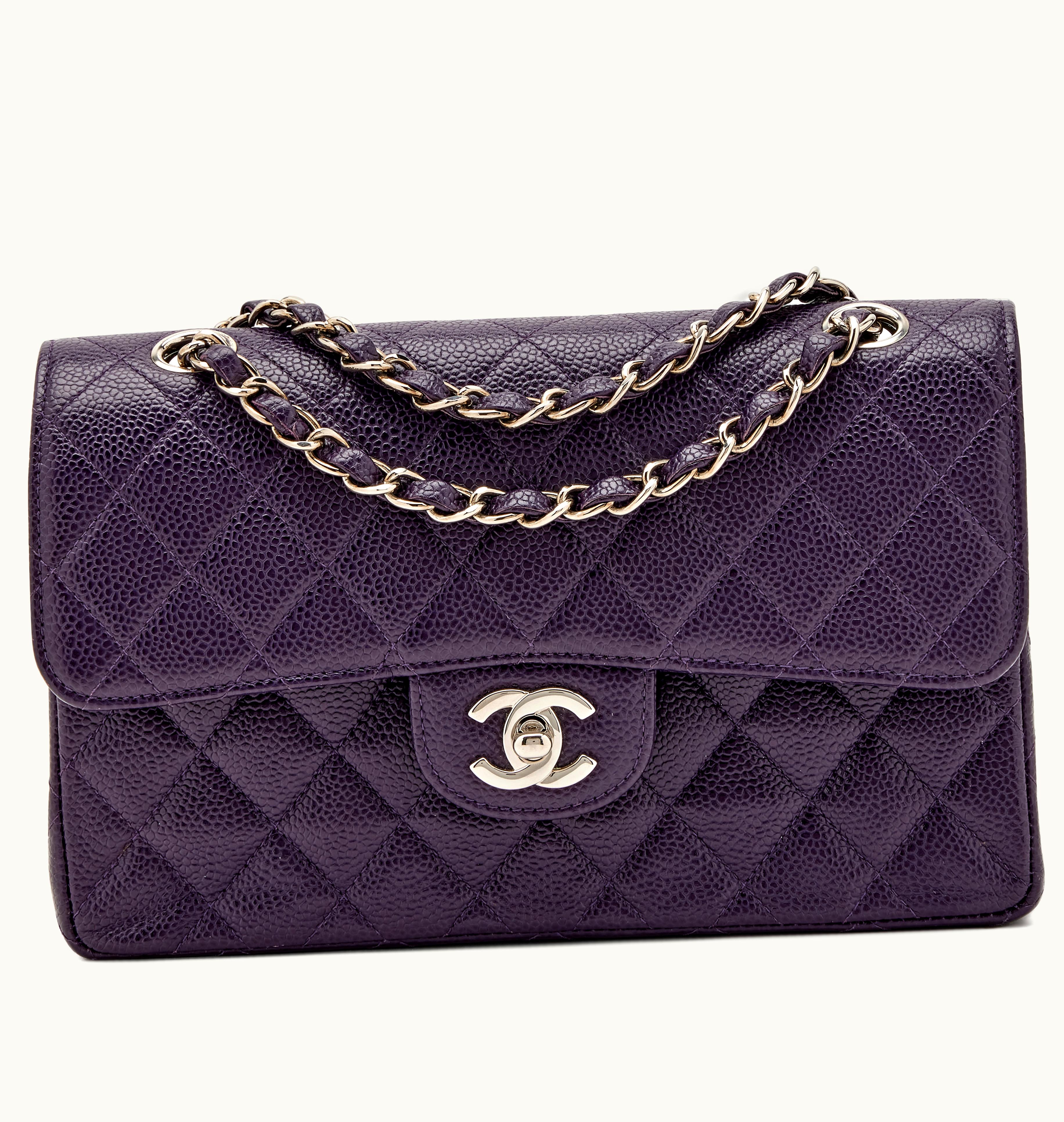 Chanel Chanel Purple Quilted Caviar Classic Small Double Flap Bag Silver Hardware, 2000-2002