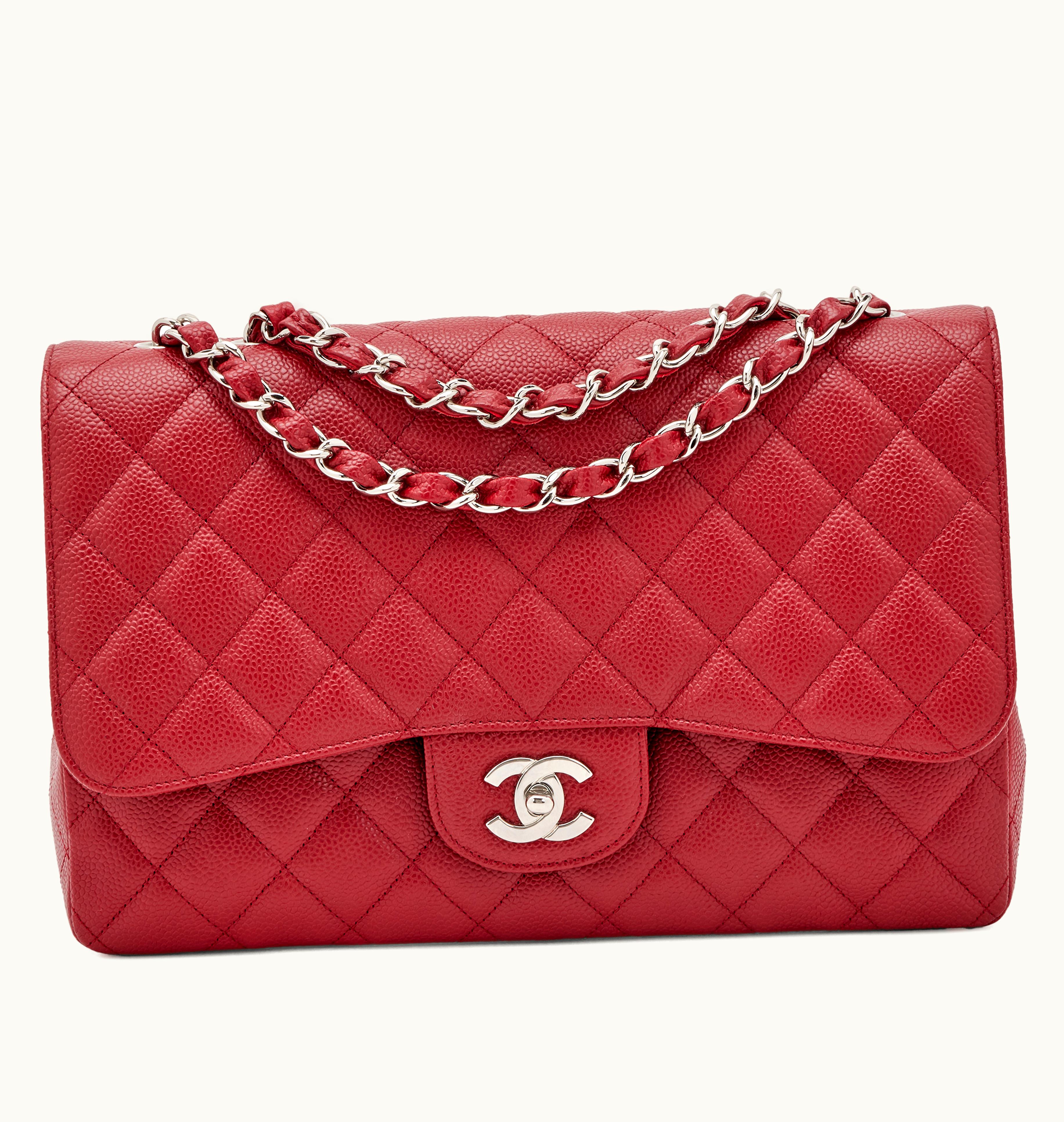 Chanel Chanel Deep Crimson Quilted Caviar Jumbo Classic Single Flap with Silver Hardware, dated between 2008 and 2009