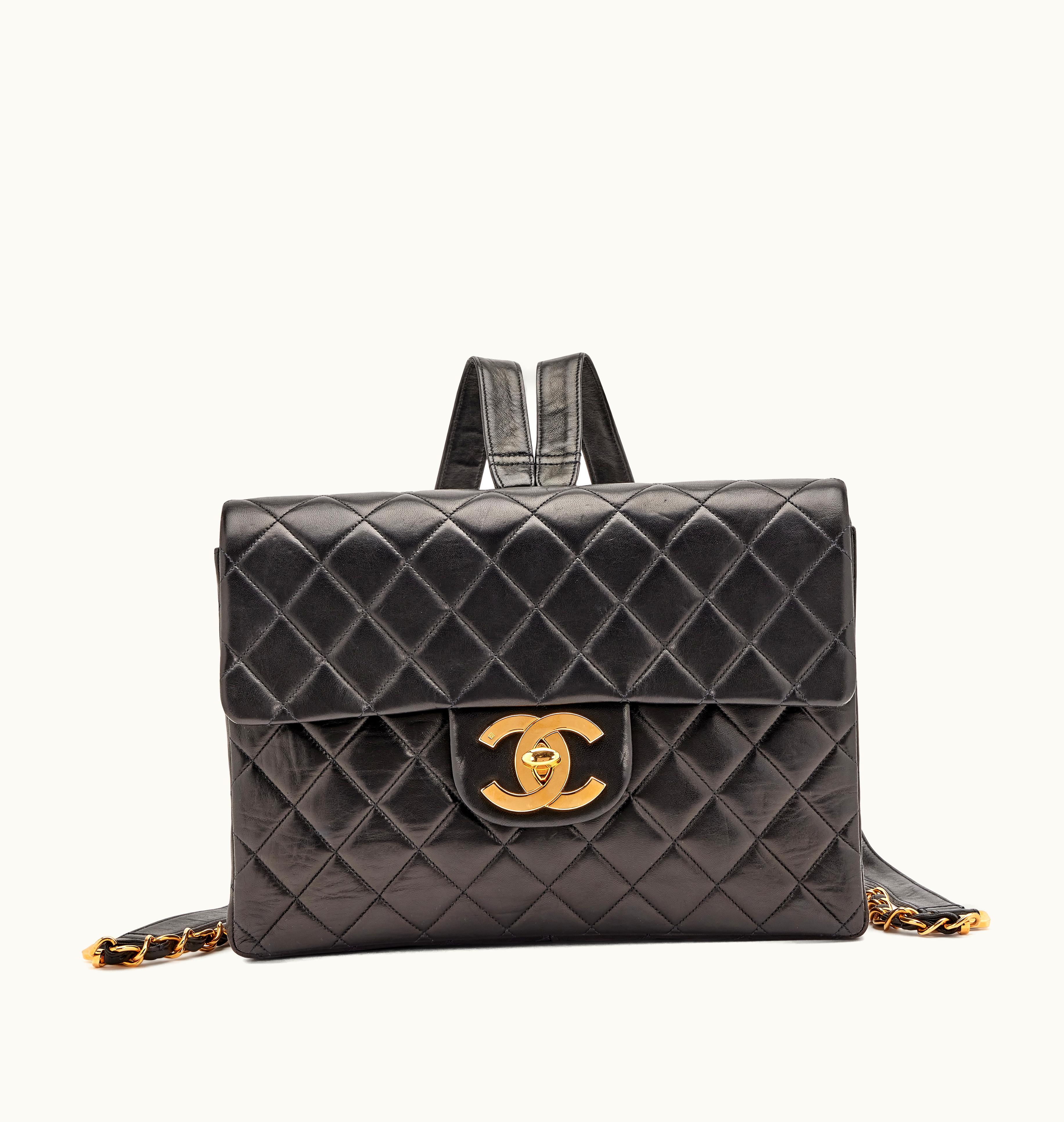 Chanel Chanel XL CC Jumbo Flap Backpack (Gold Hardware, 1994-1996) crafted in black quilted lambskin