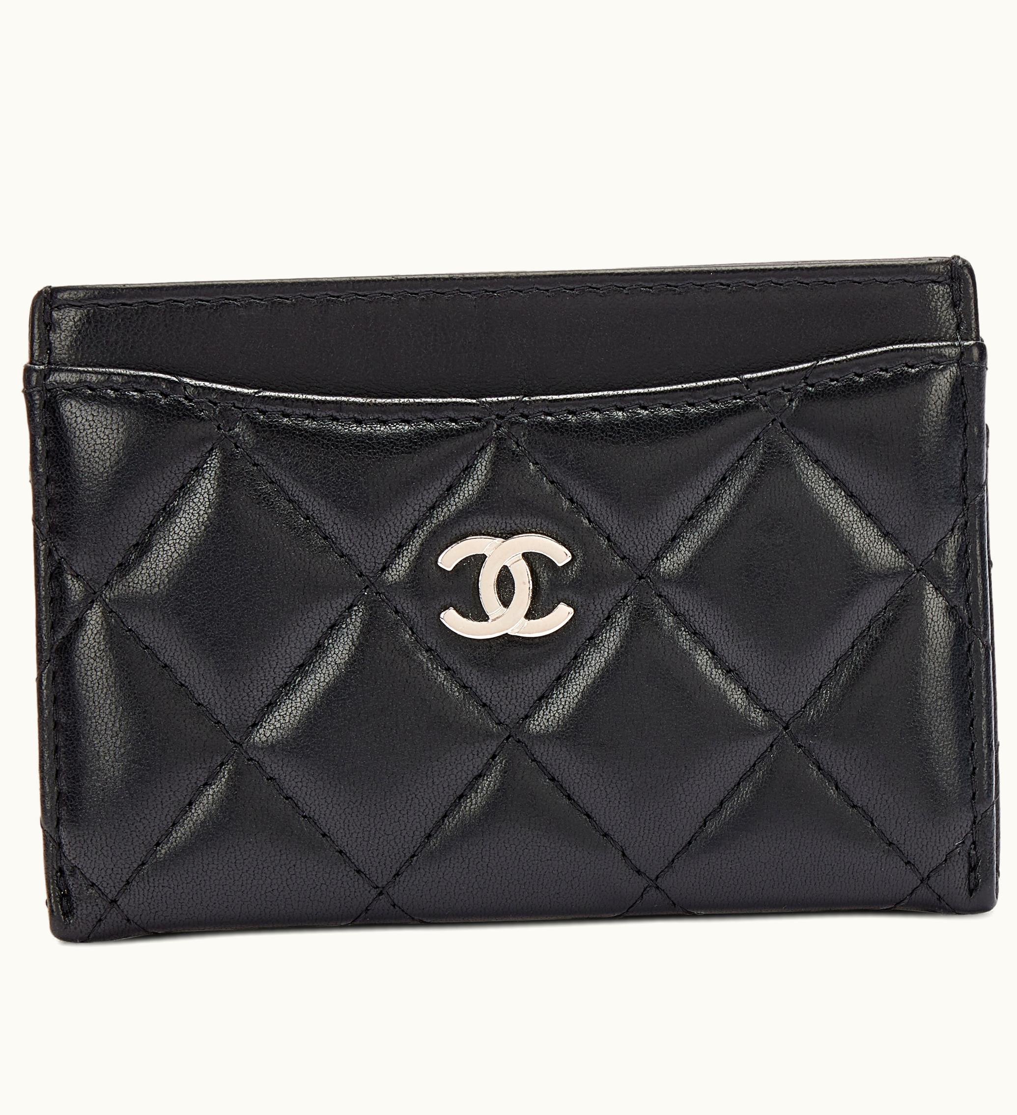 Chanel Chanel 2016 Chanel Lambskin Card Holder with Silver Hardware in Black Quilted Design