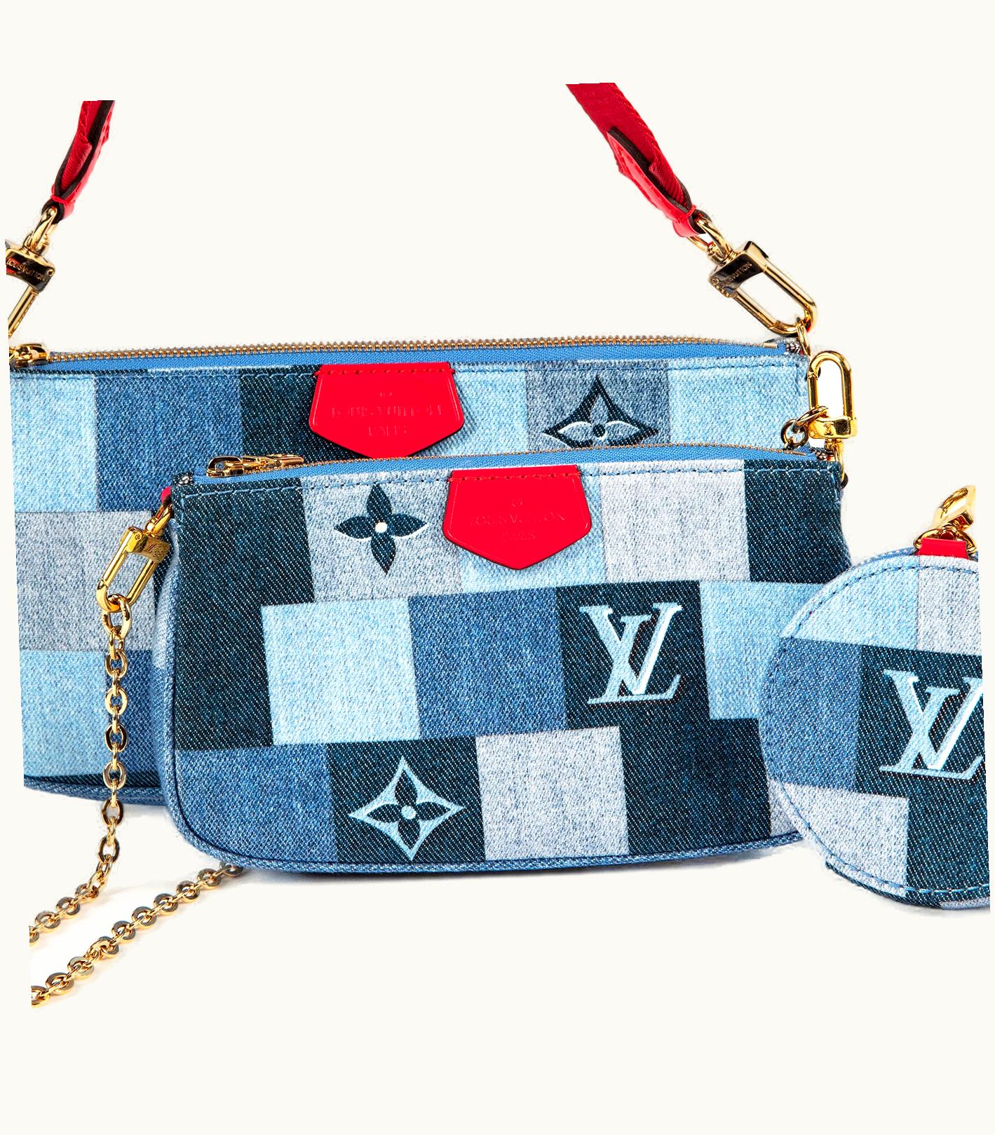 Louis Vuitton Louis Vuitton Denim Patchwork Multi Pochette Accesoires in Blue and Red Damier Monogram with Gold Hardware (2019)