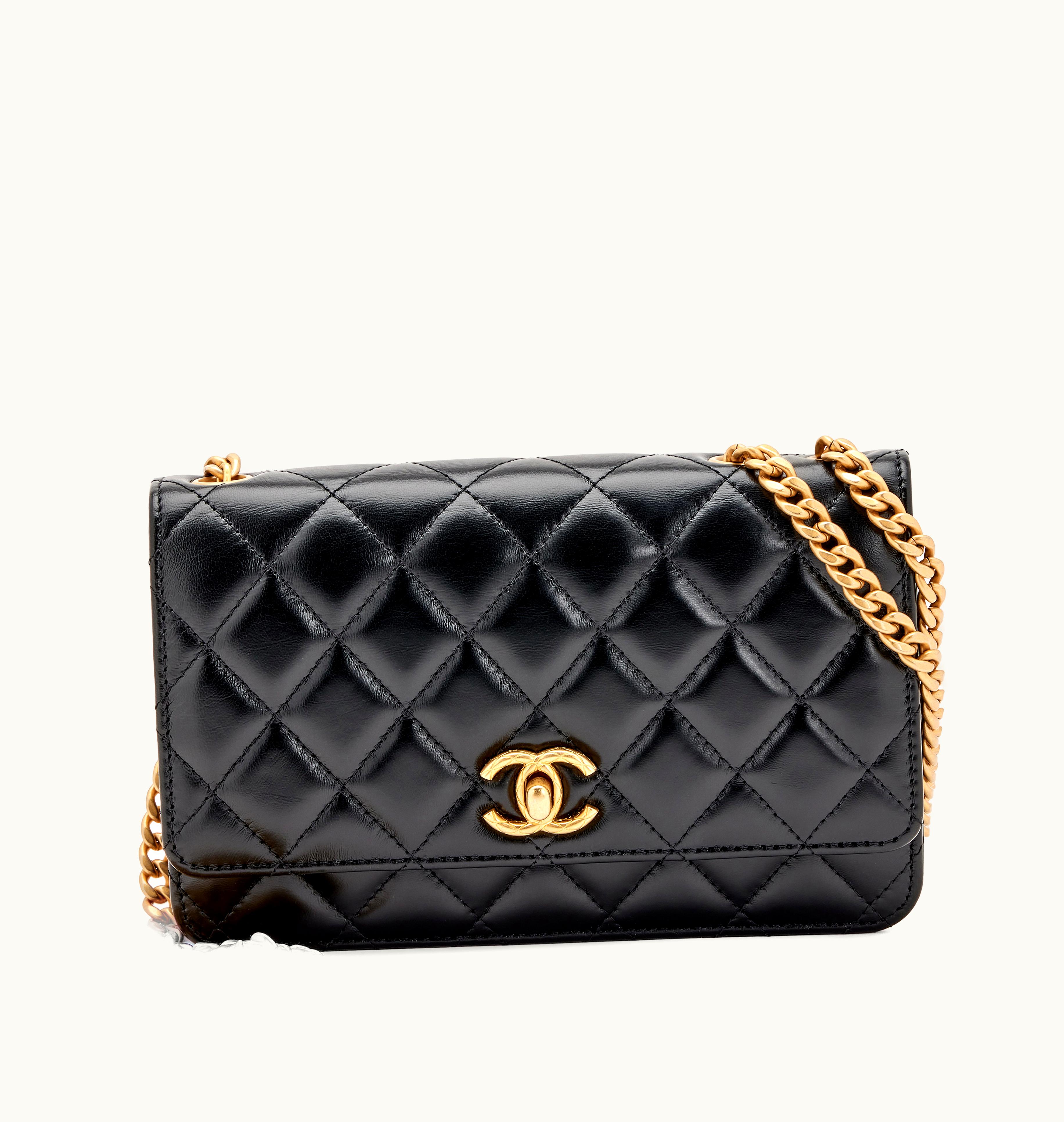 Chanel Chanel 2022 Chanel Camellia Wallet in Black Quilted Lambskin with Aged Gold Hardware