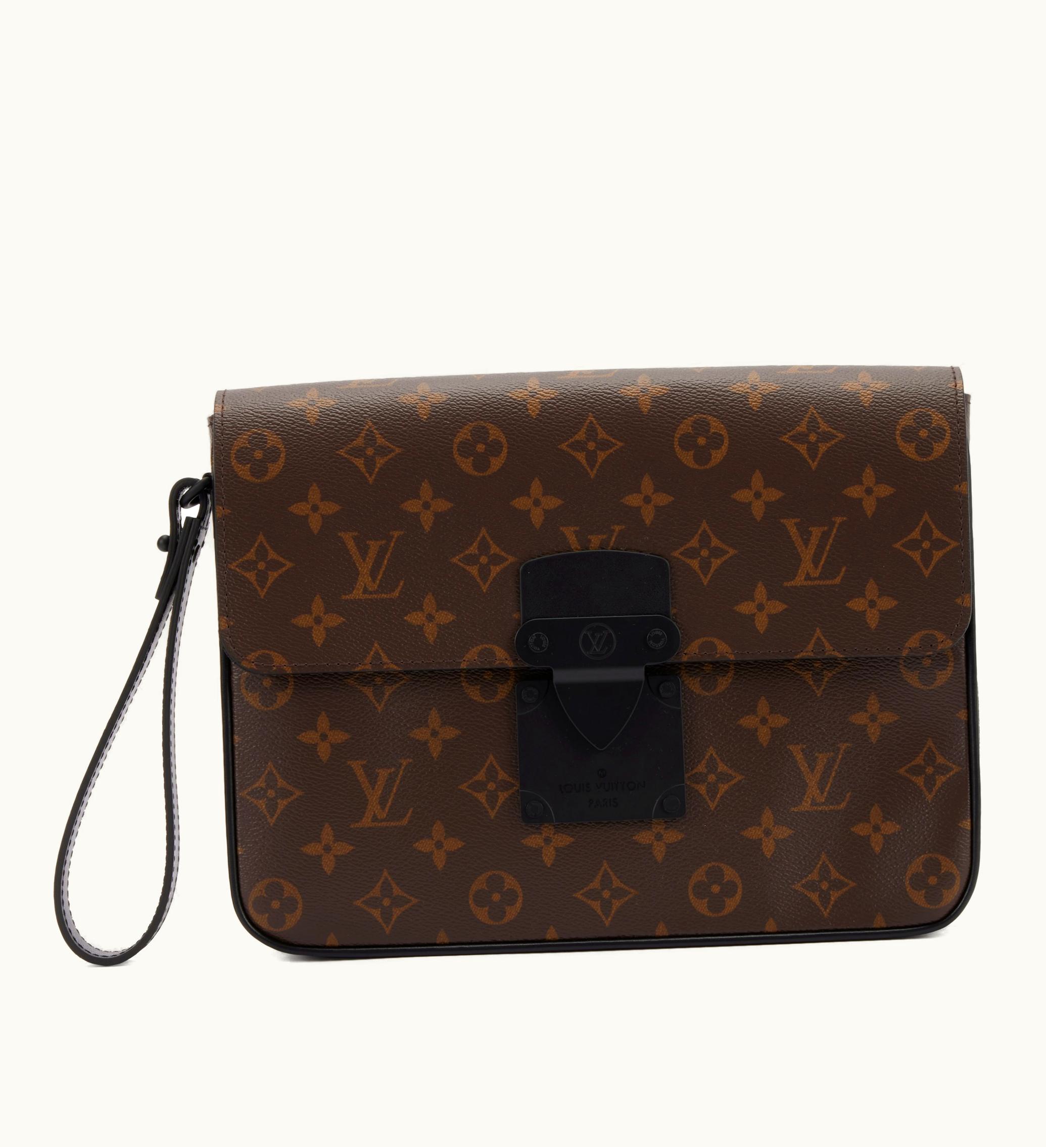 Louis Vuitton Louis Vuitton 2021-2022 Black Hardware Louis Vuitton Virgil Abloh A4 S Lock Pouch in Brown Monogram Macassar Coated Canvas