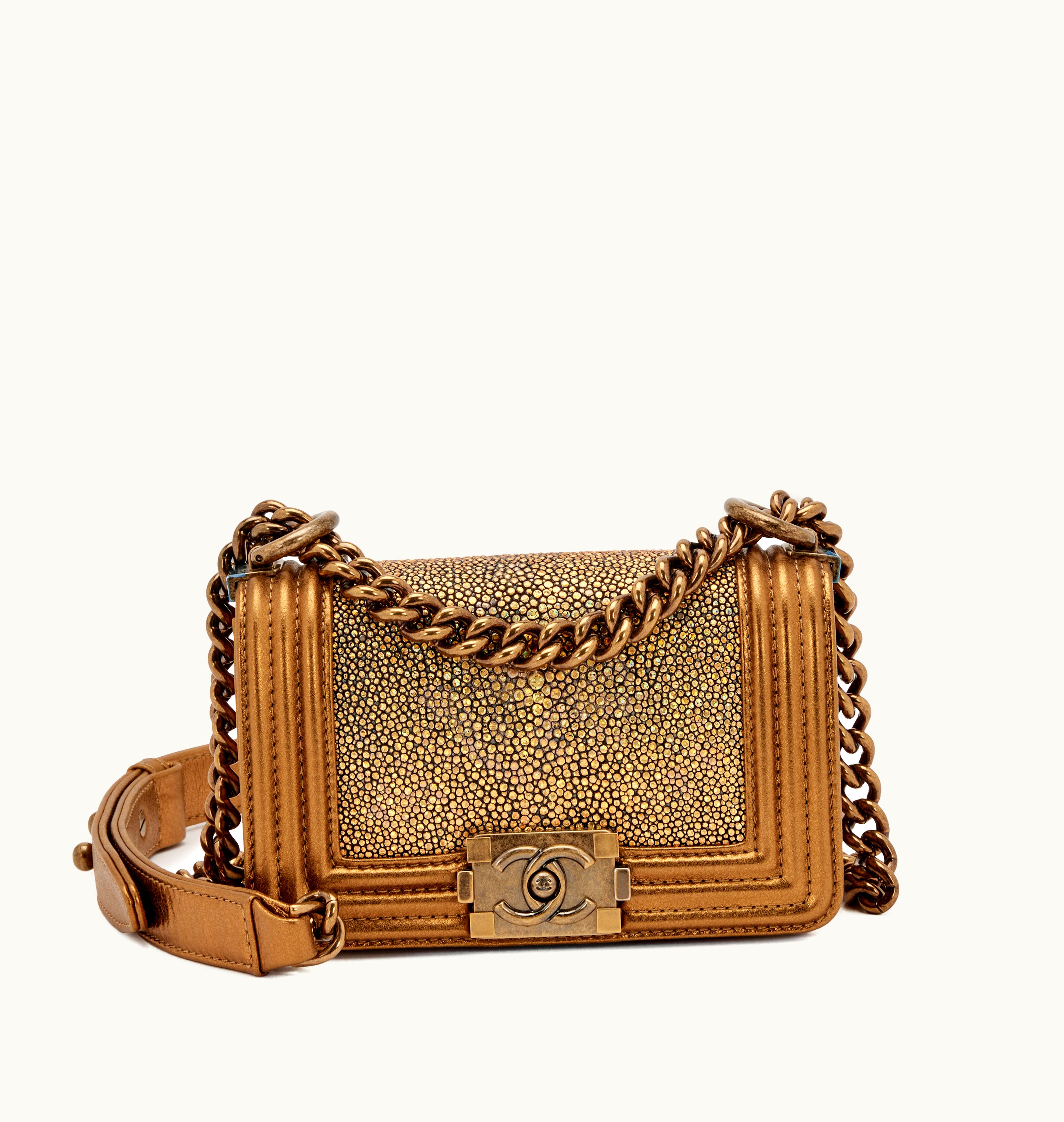 Chanel Chanel 2014 Chanel Mini Boy Bag in Galuchat Stingray with Metallic Gold Finish and Gold Hardware
