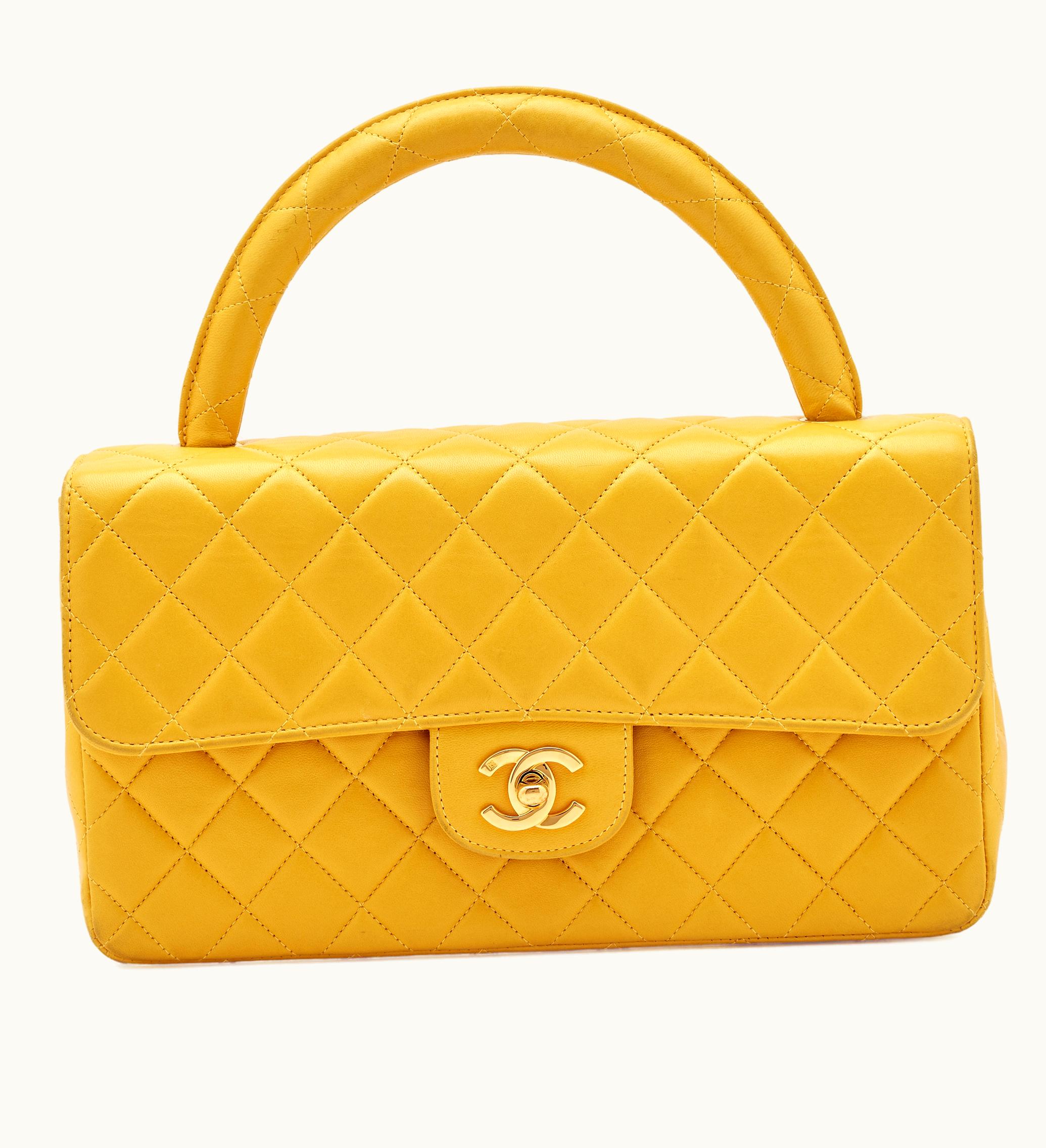 Chanel Chanel Medium Kelly Flap Bag - Quilted Yellow Lambskin, CC Top Handle, Gold Hardware (1996-1997)