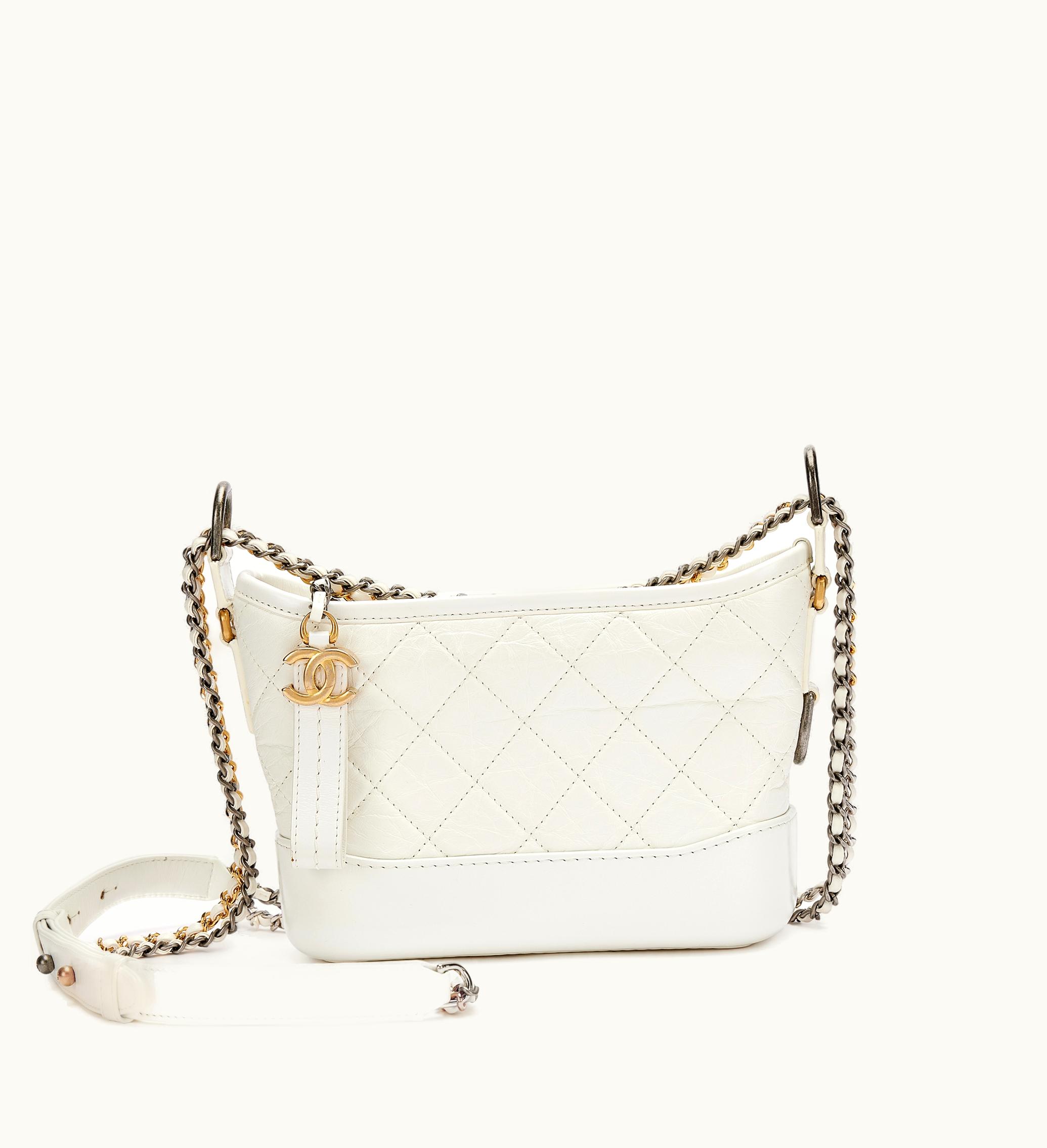 Chanel Chanel White Quilted Calfskin Small Gabrielle Hobo Bag with Gold and Ruthenium Hardware, released in 2019