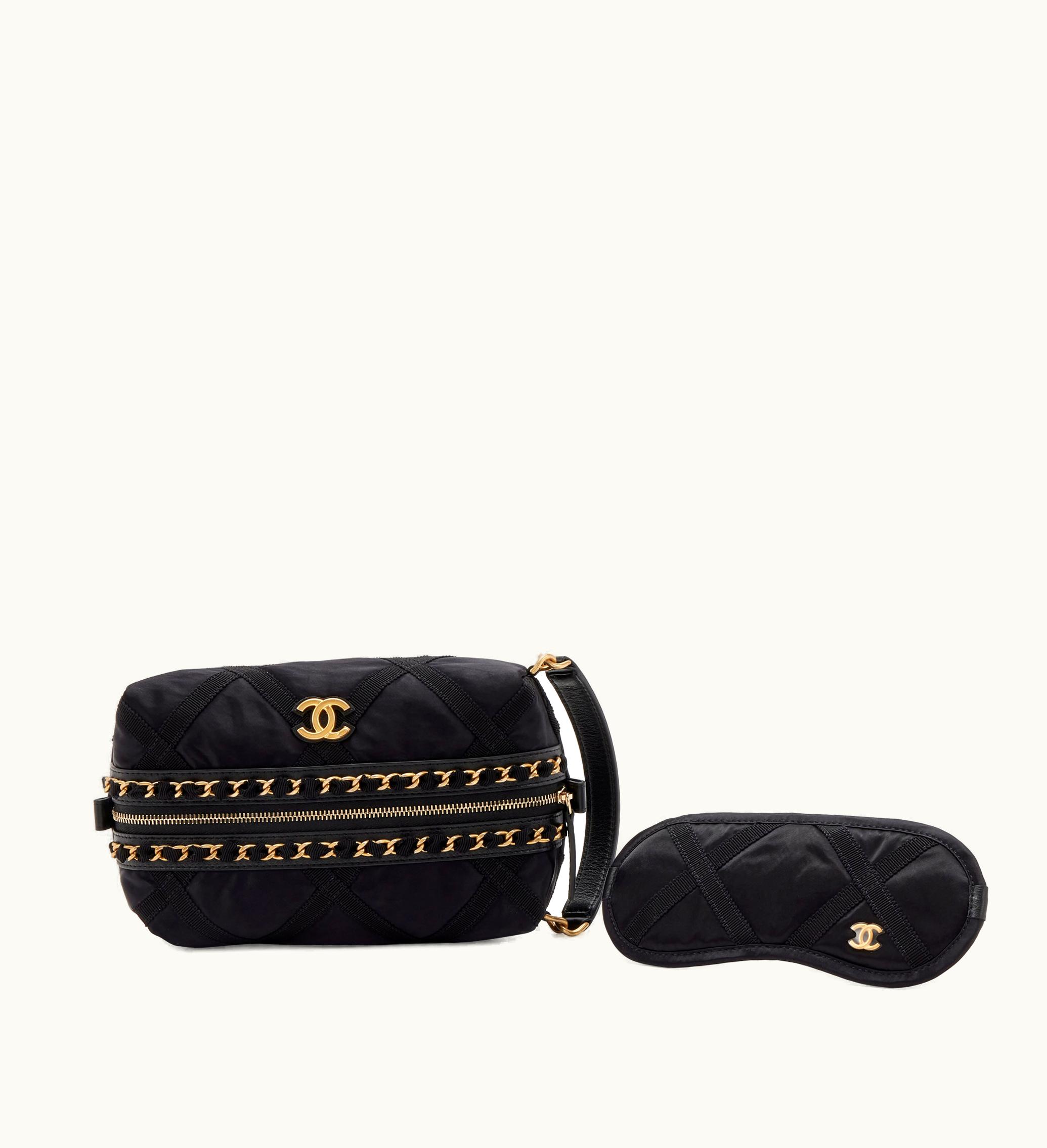 Chanel Chanel Black Nylon Pouch with Gold Hardware and Sleep Mask, 2022 Edition
