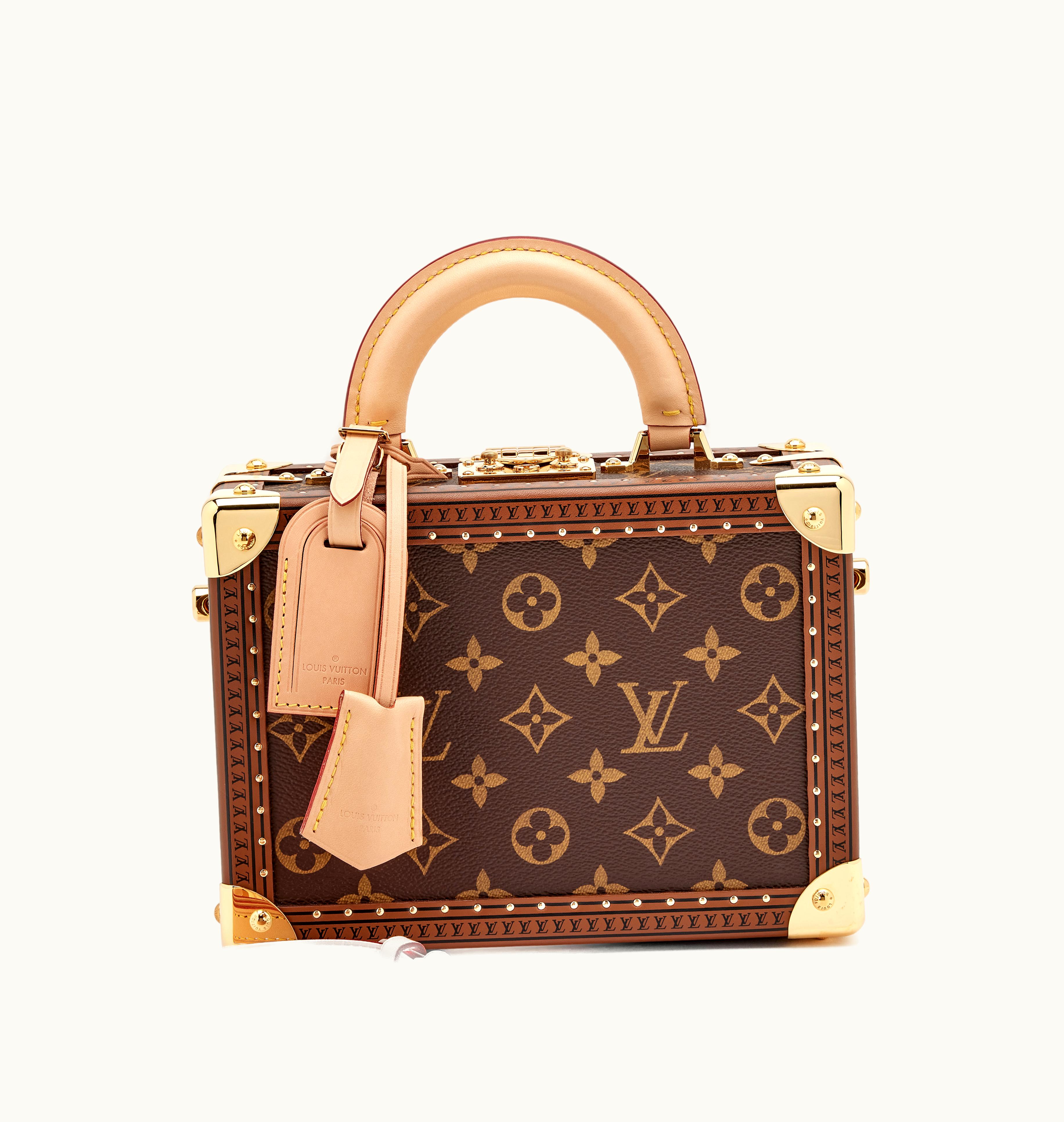 Louis Vuitton Louis Vuitton 2022's Louis Vuitton Petite Valise Top Handle Trunk Bag in Ebene Monogram Coated Canvas, adorned with Gold Hardware