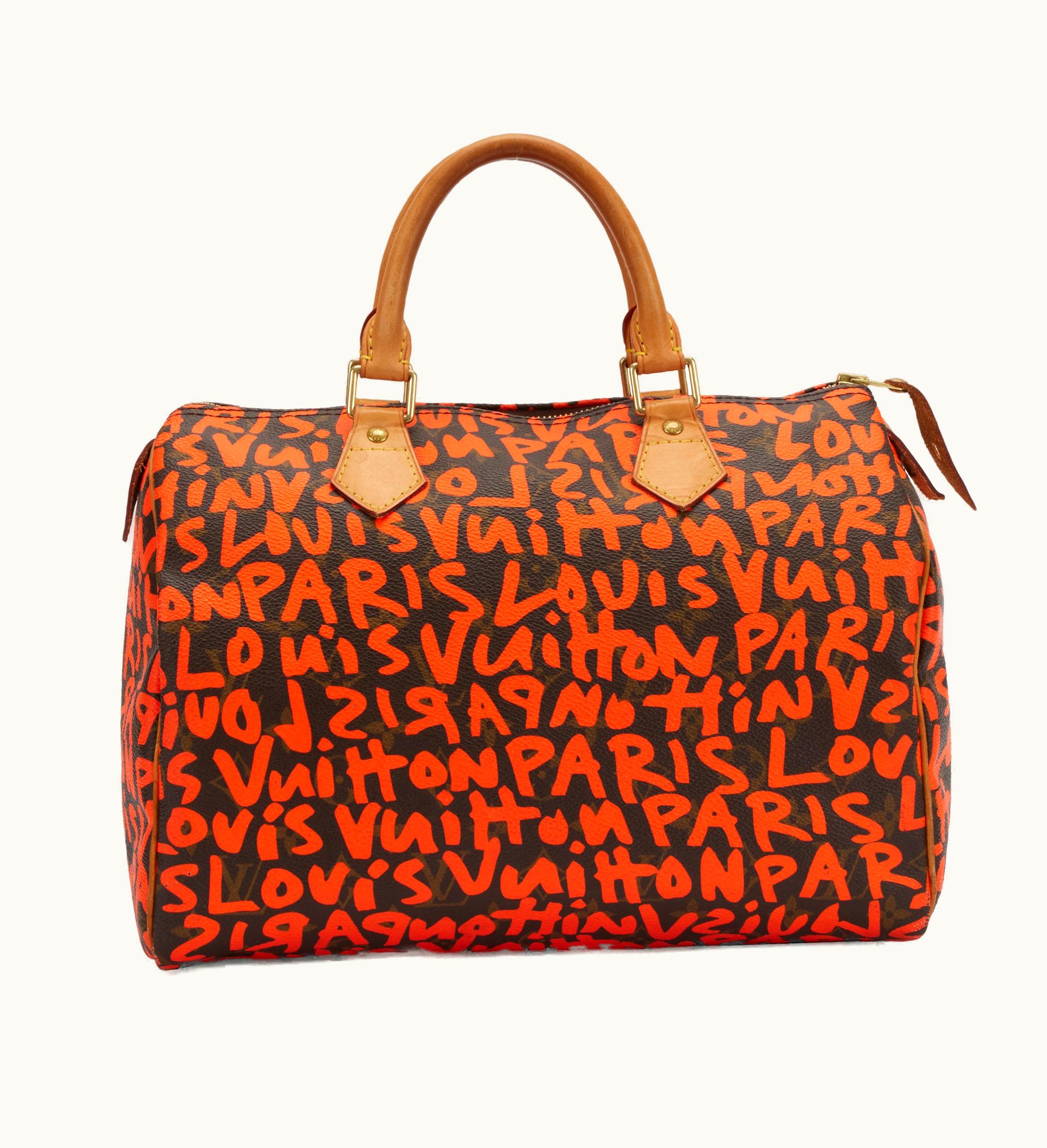 Louis Vuitton Louis Vuitton 2008 Louis Vuitton Stephen Sprouse Monogram Graffiti Speedy 30 with Brown and Orange hues, accentuated by Gold Hardware