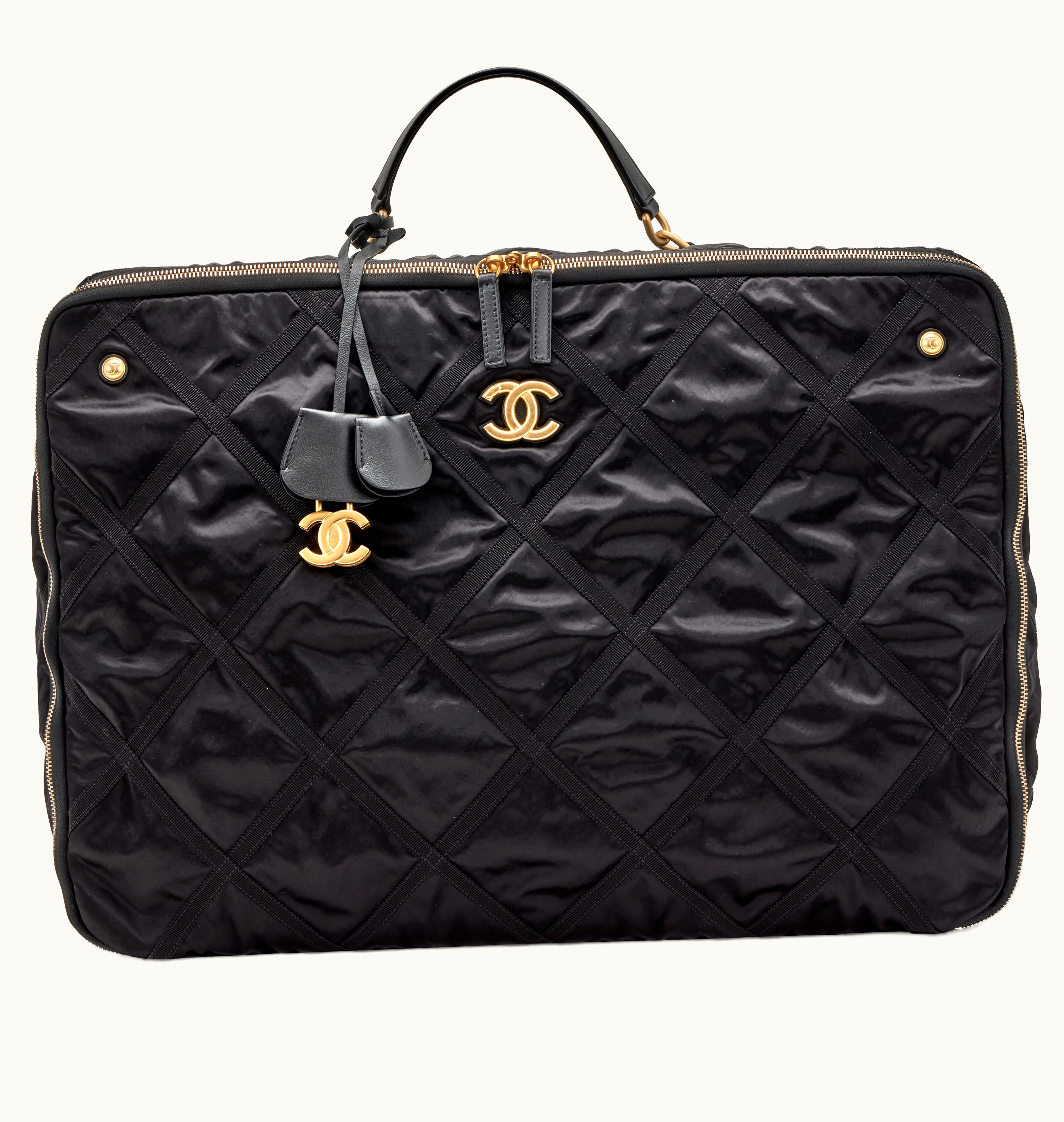 Chanel Chanel 2022 Chanel Designer Travel Bag in Sleek Black Nylon with Brushed Gold Accents