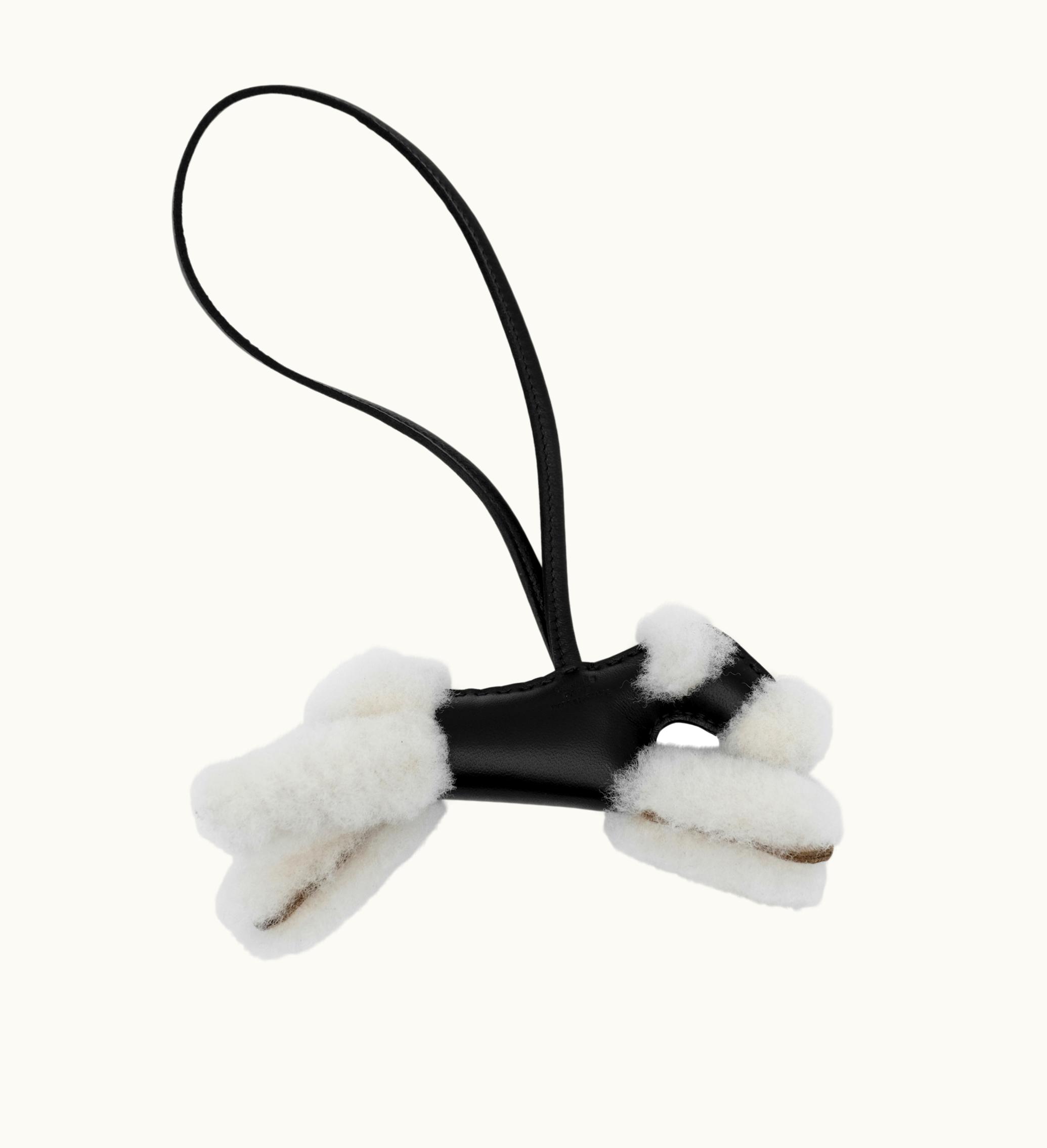 Hermès Hermès 2022 Hermès Budy Charm in Ecru Merinos Wool and Black Milo Lambskin