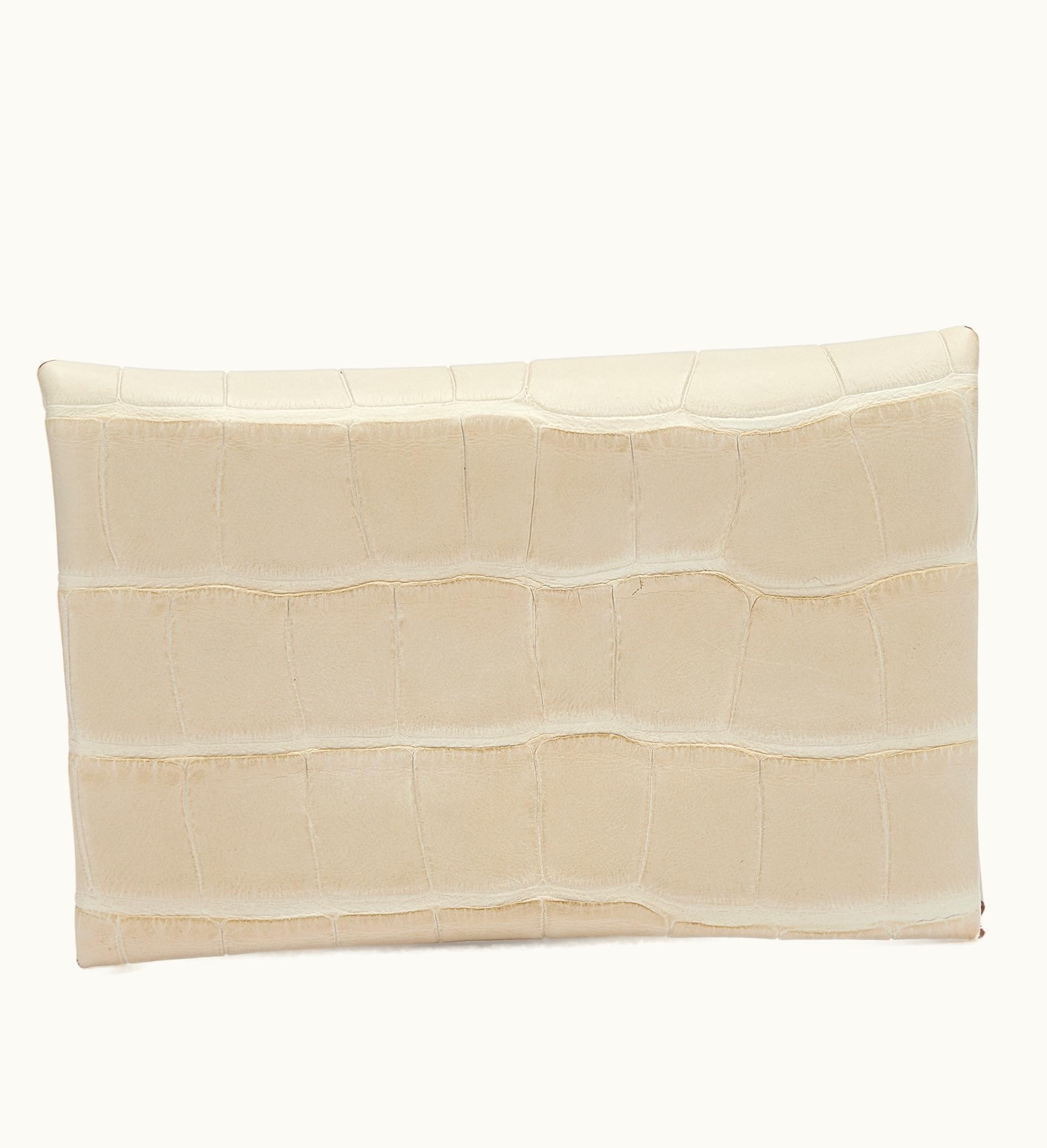 Hermès Hermès 2023 Hermès Beton Matte Alligator Calvi Card Holder with Palladium Hardware