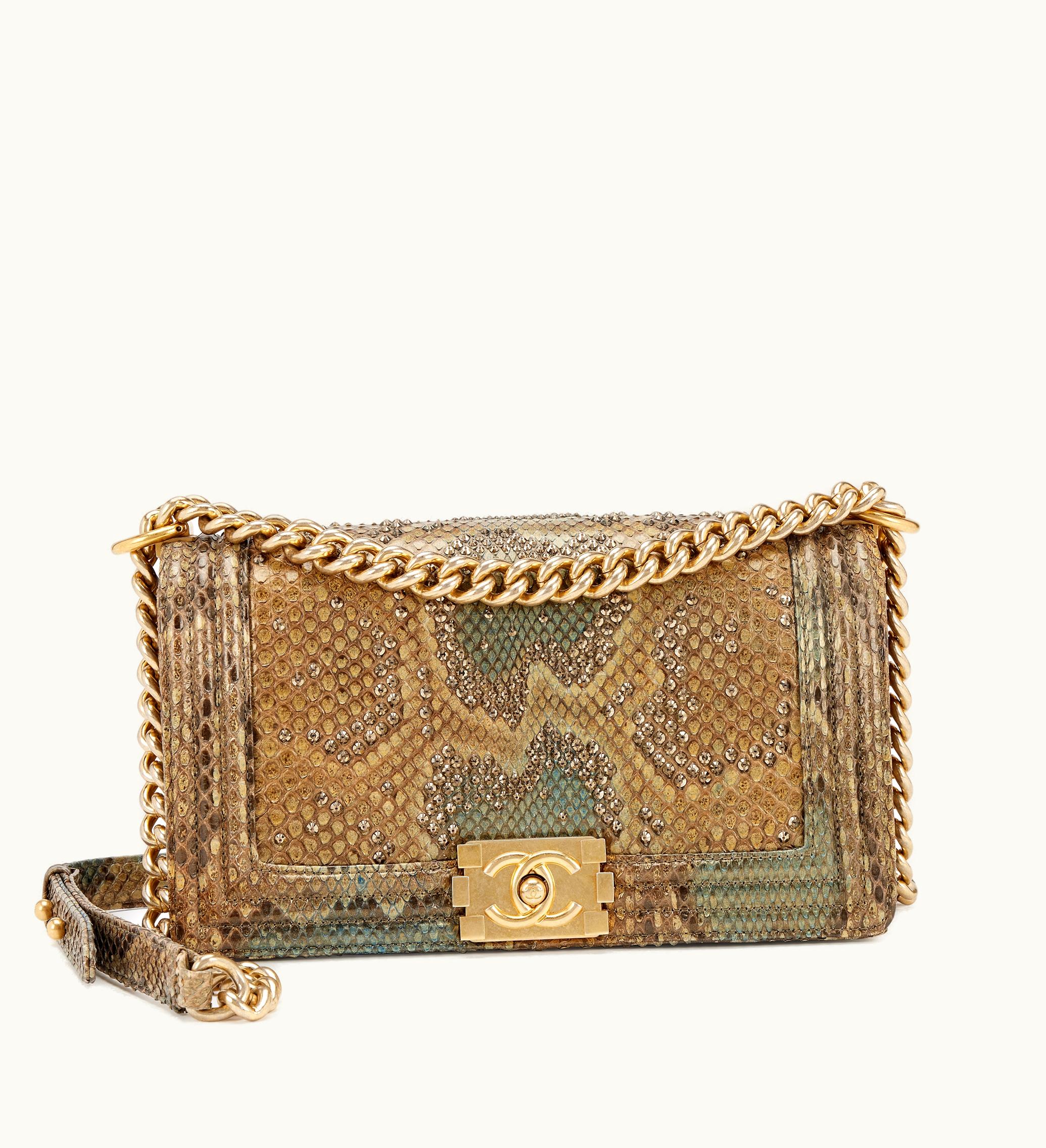 Chanel Chanel Green Python and Swarovski Versailles Old Medium Boy Bag Aged Gold Hardware, 2012-2013