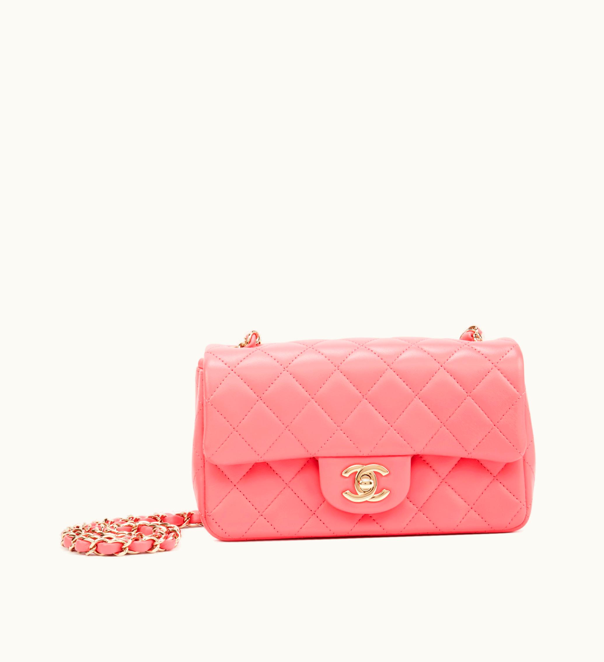 Chanel Chanel 2020 Chanel Pink Quilted Lambskin Mini Rectangular Classic Single Flap with Gold Hardware