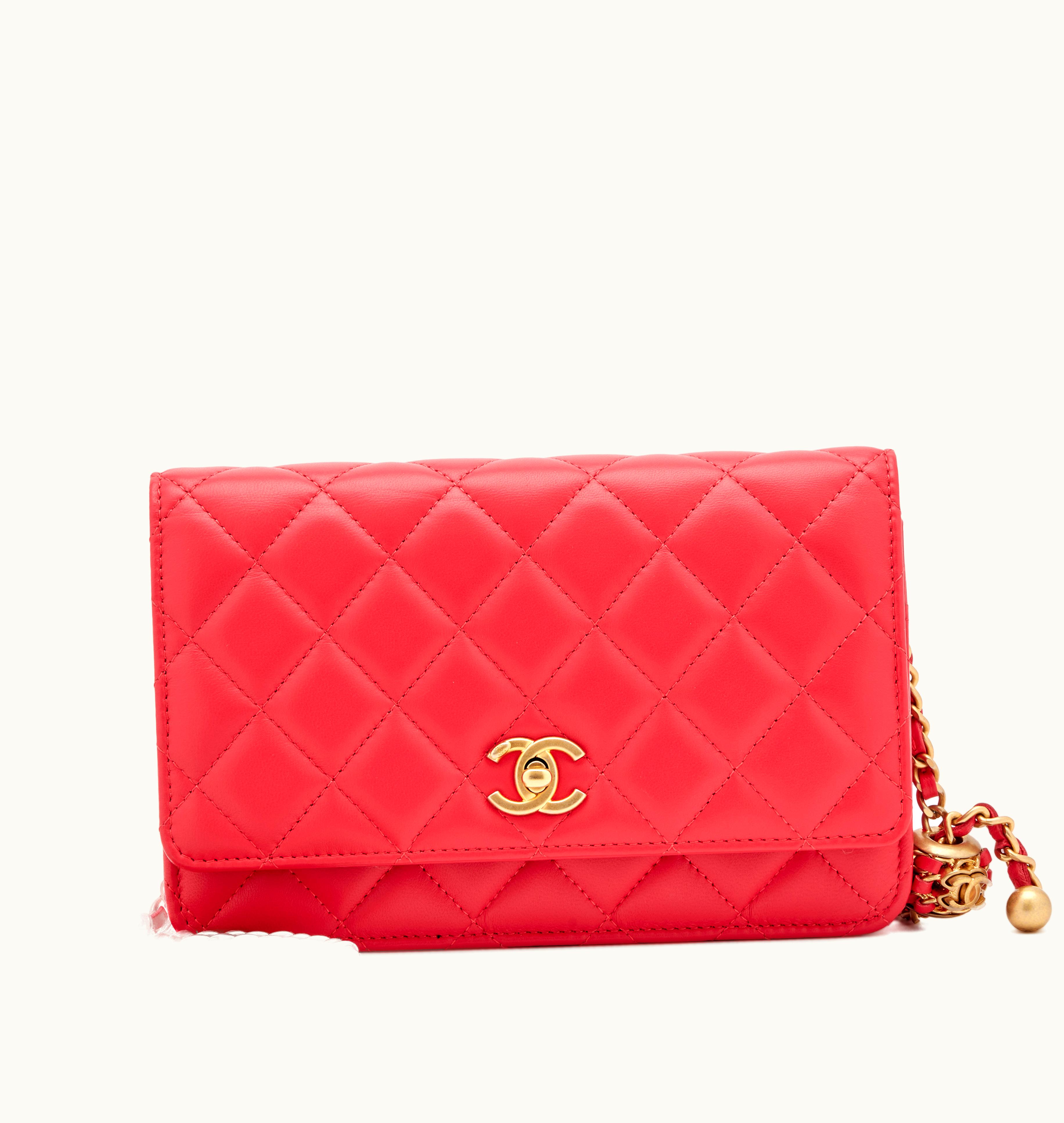 Chanel Chanel CC Pearl Crush Wallet on Chain in Red Quilted Lambskin with Aged Gold Hardware, 2022