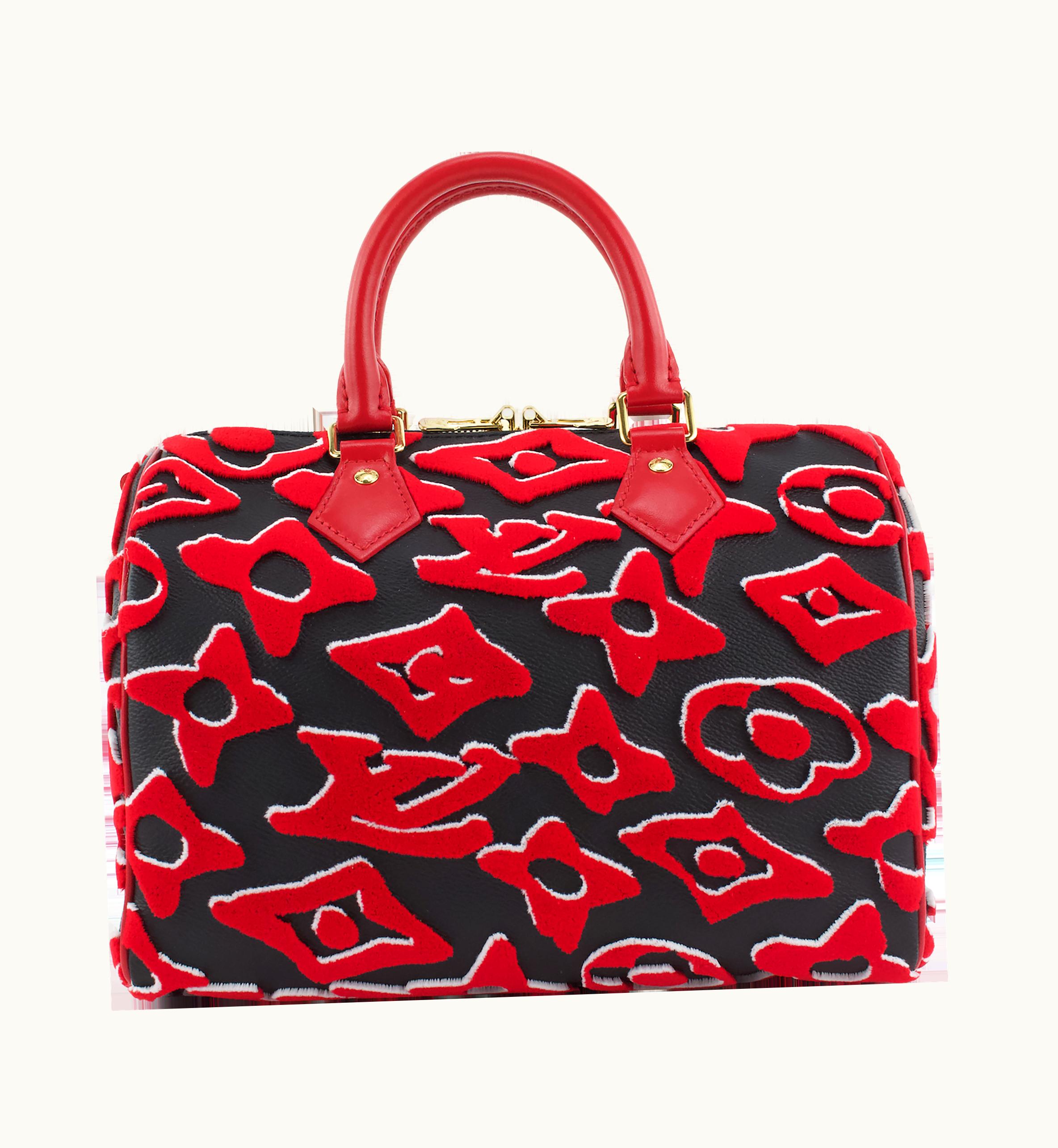 Louis Vuitton Louis Vuitton Black and Red Tufted Monogram Canvas Speedy Bandoulière 25 and Strap with Gold Tone Hardware
