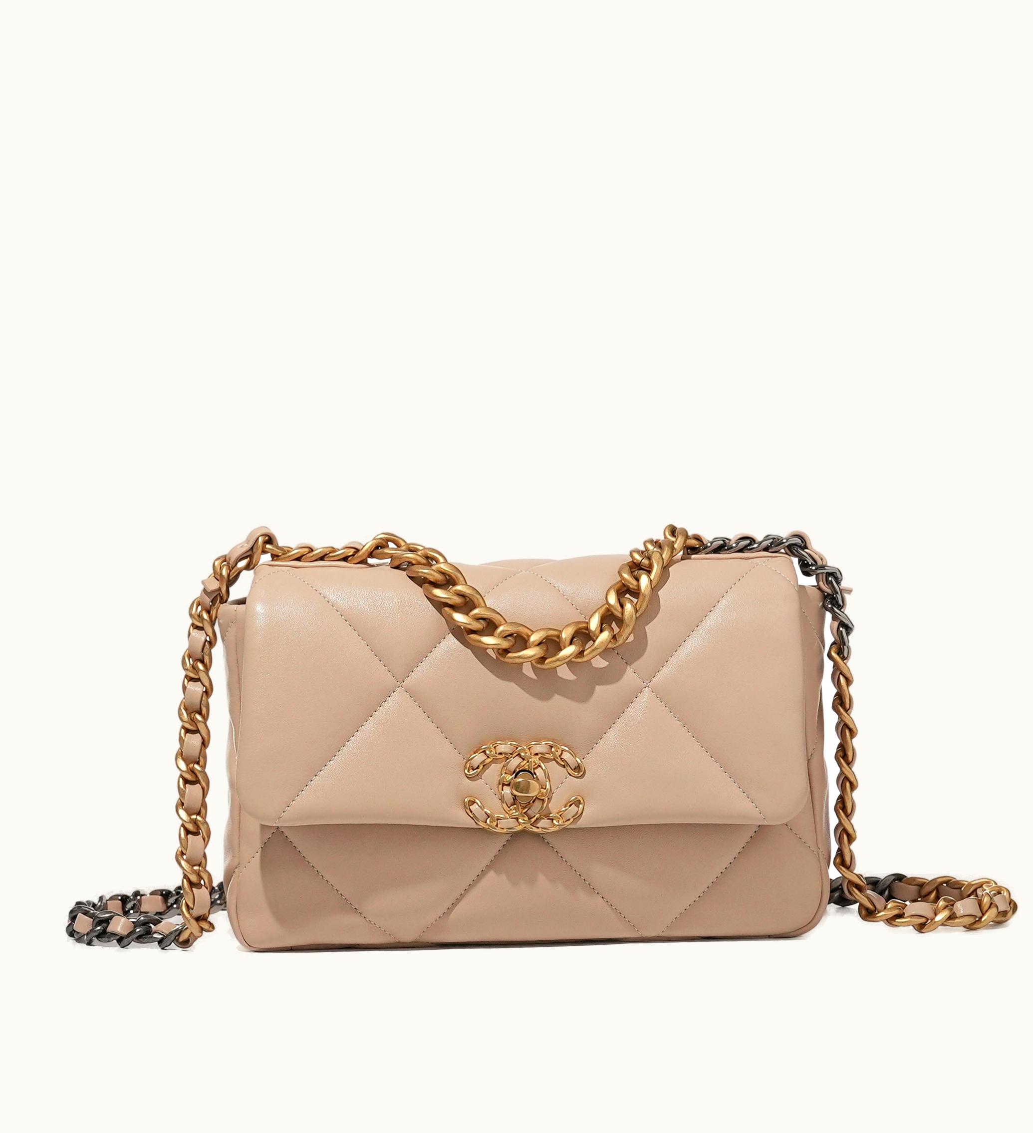 Chanel Chanel 19 Flap Bag in Beige Quilted Lambskin with Gold and Ruthenium Hardware, Released in 2021