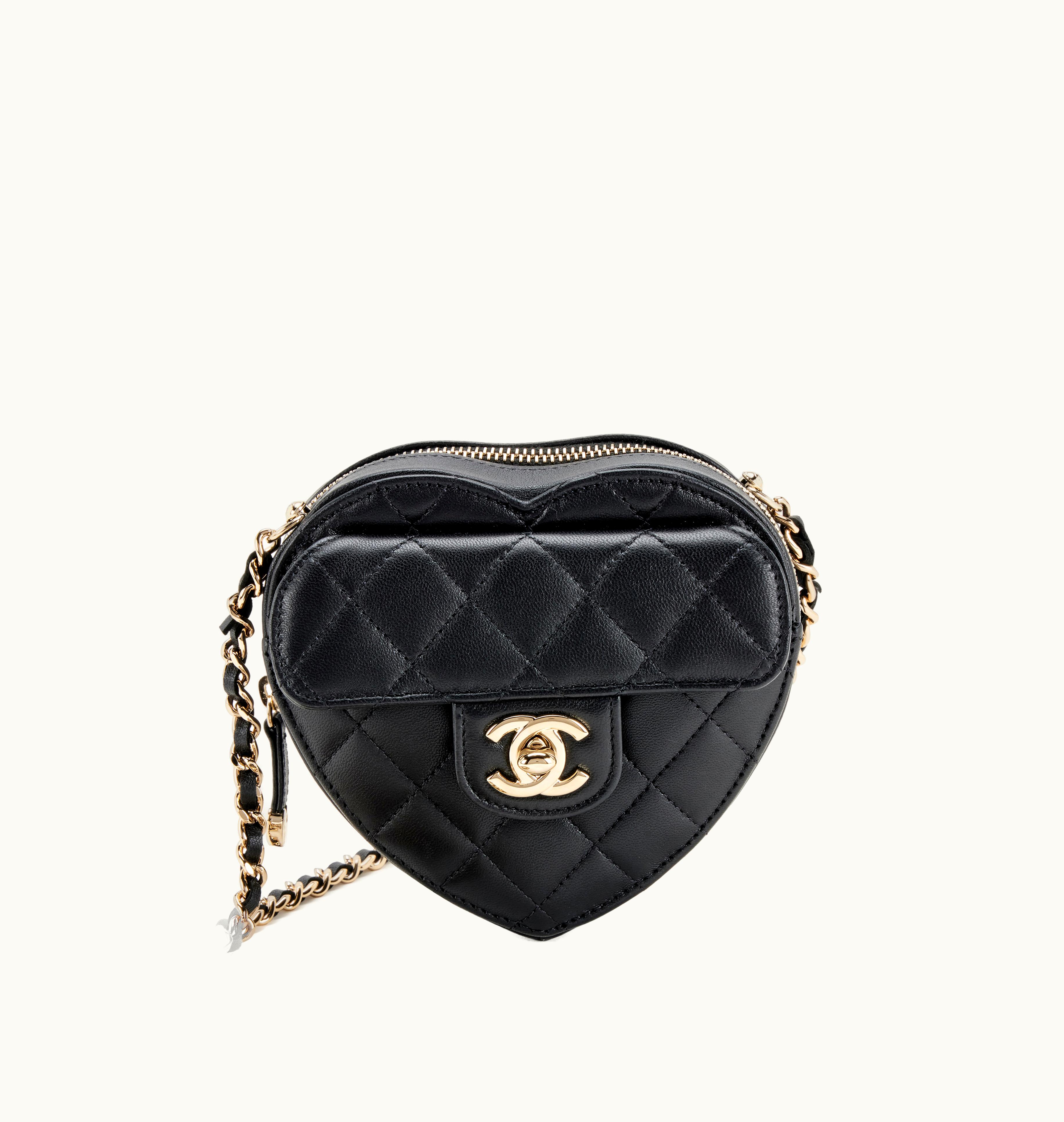 Chanel Chanel Mini CC In Love Heart Bag - Black Quilted Lambskin with Pale Gold Hardware, 2021