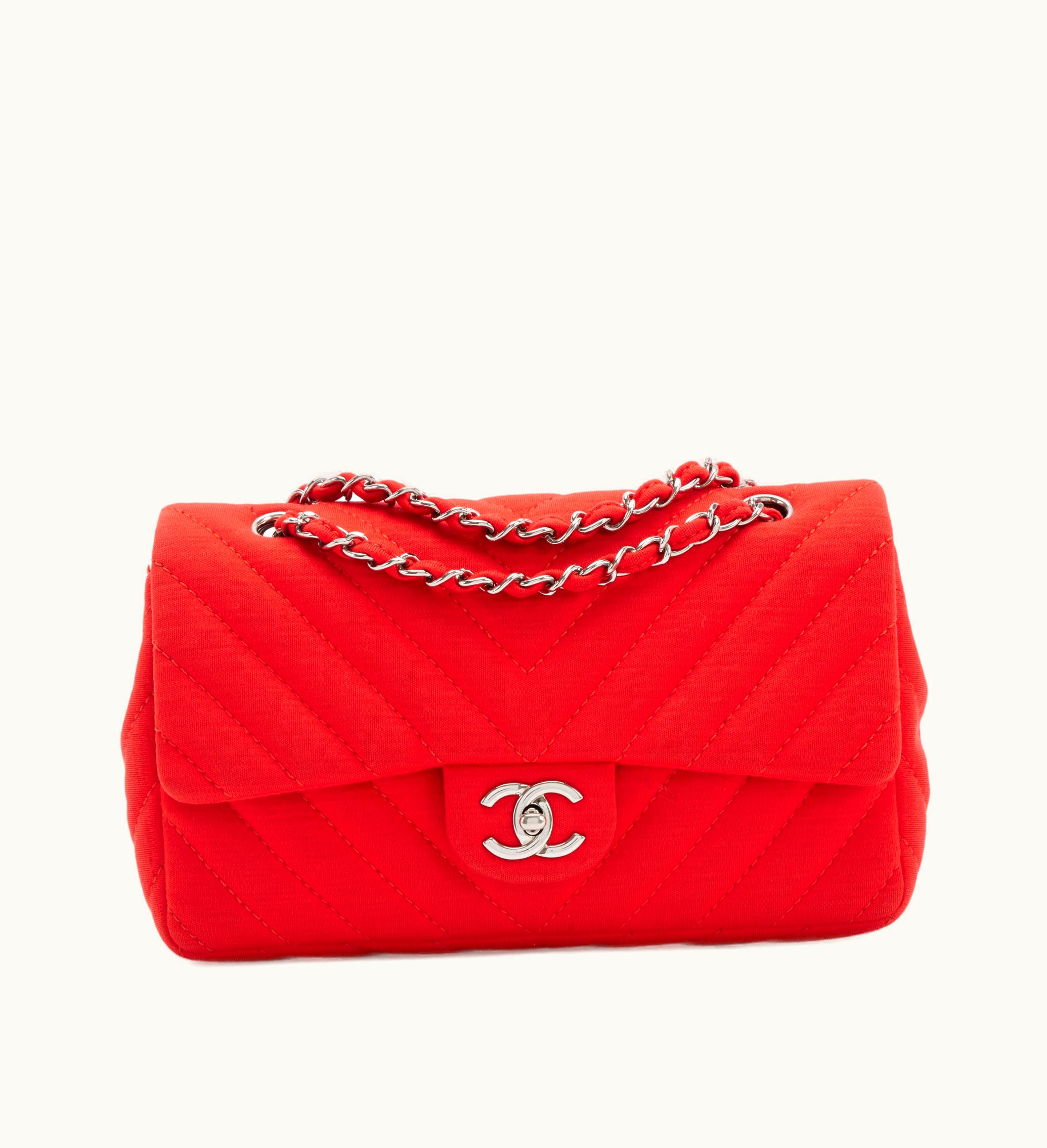 Chanel Chanel Red Chevron Quilted Jersey Single Flap Bag with Silver Hardware, 2009-2010