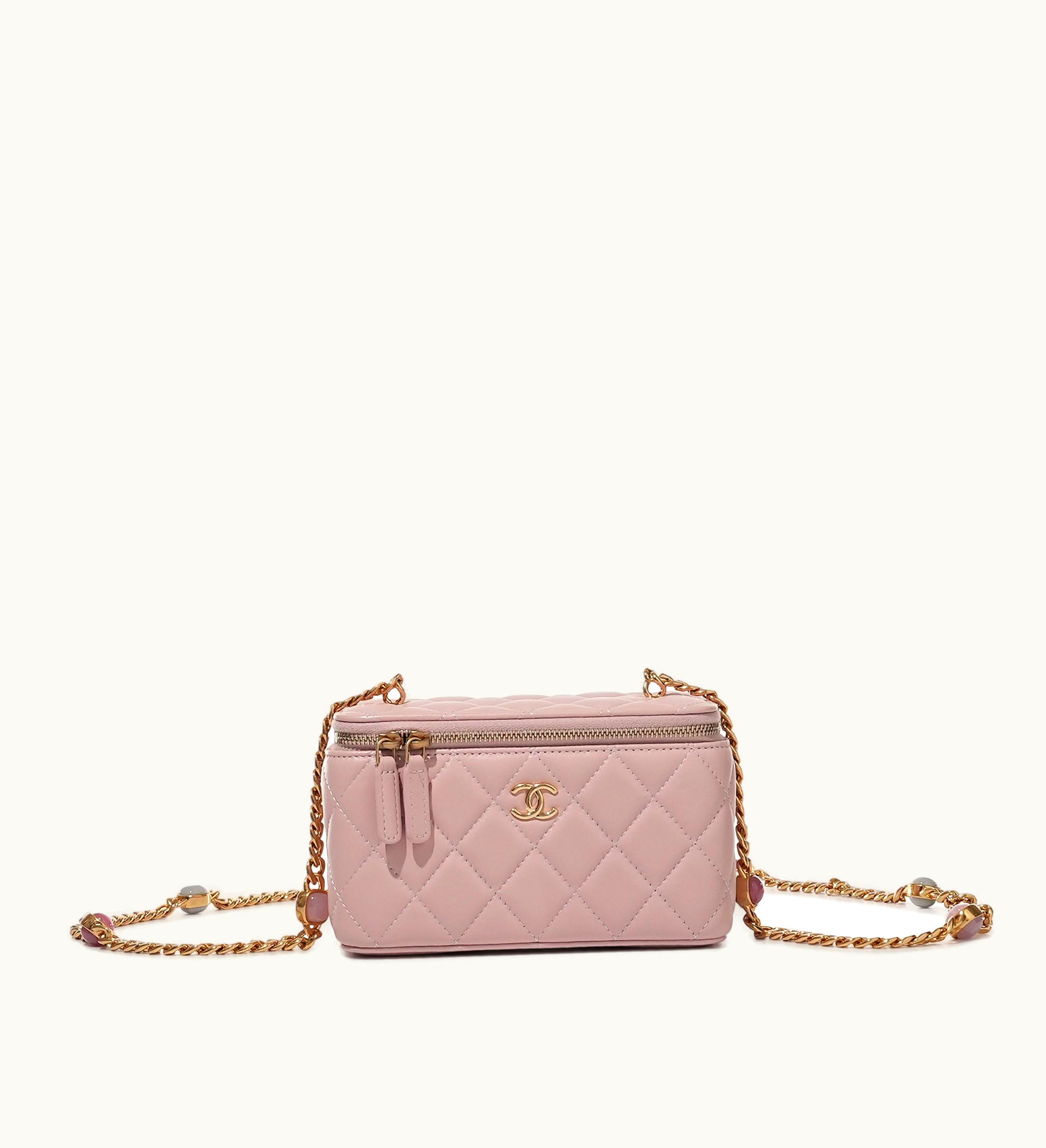 Chanel Chanel 2022 Chanel Gemstone Chain Vanity Case Pink Quilted Lambskin with Gold Hardware