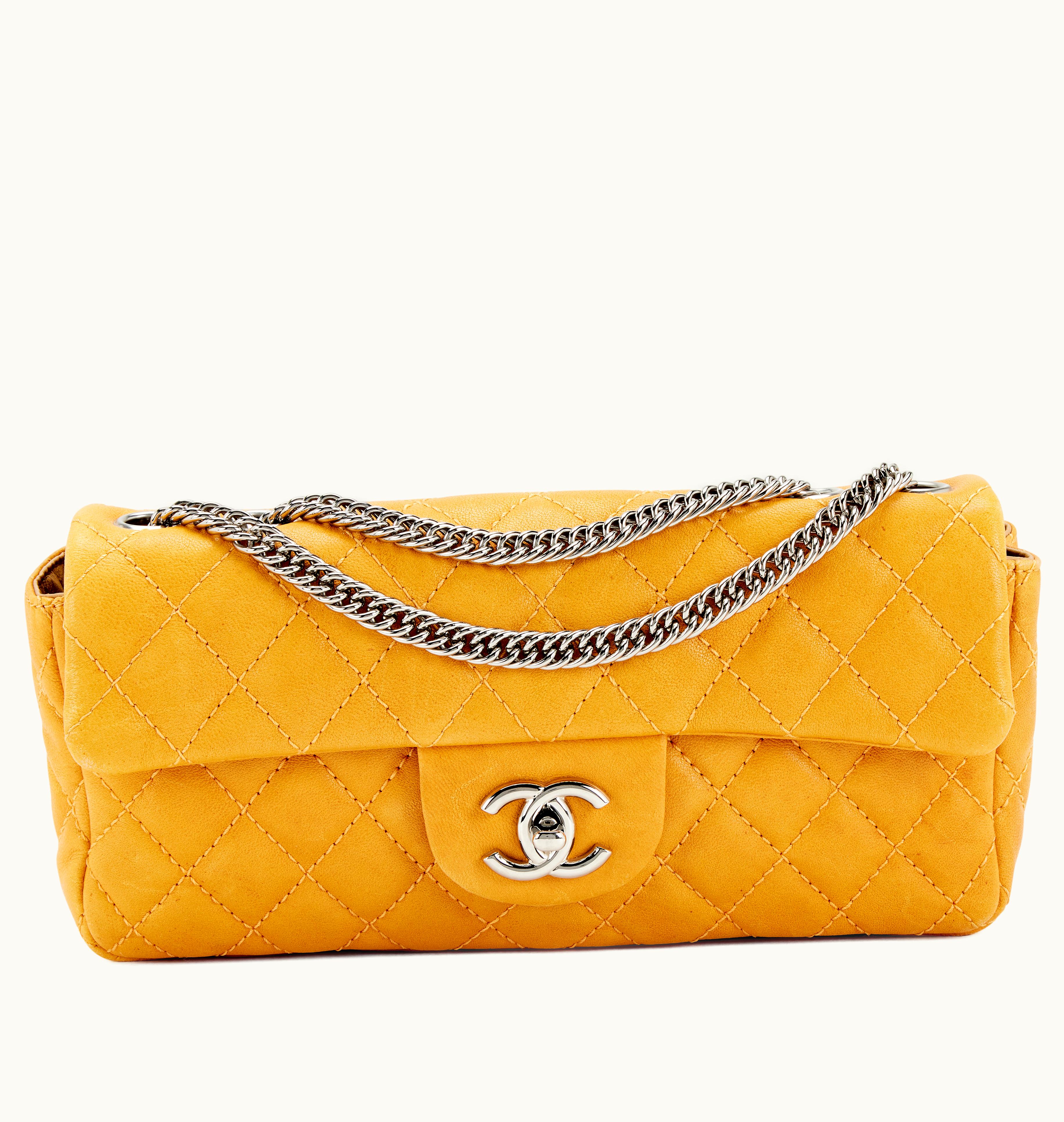 Chanel Chanel Mango Yellow Quilted Goatskin Bijoux Chain East West Flap Silver Hardware, 2008
