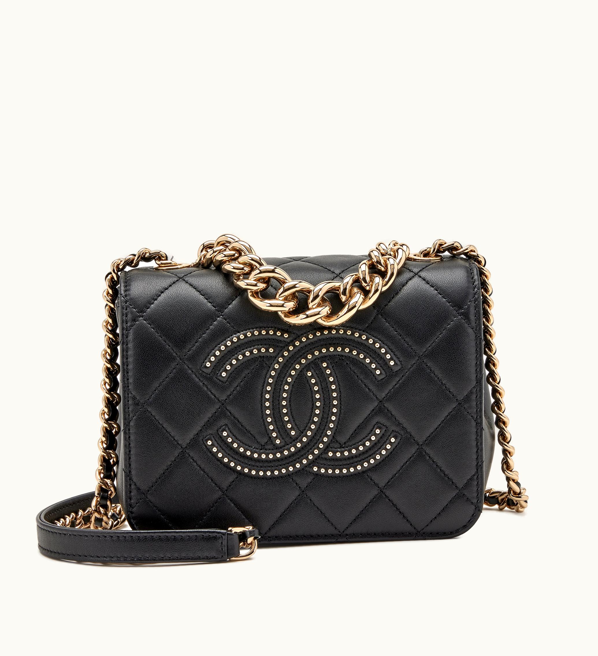 Chanel Chanel Black Quilted Lambskin Studded Beauty Begins Flap Pale Gold Hardware, 2020