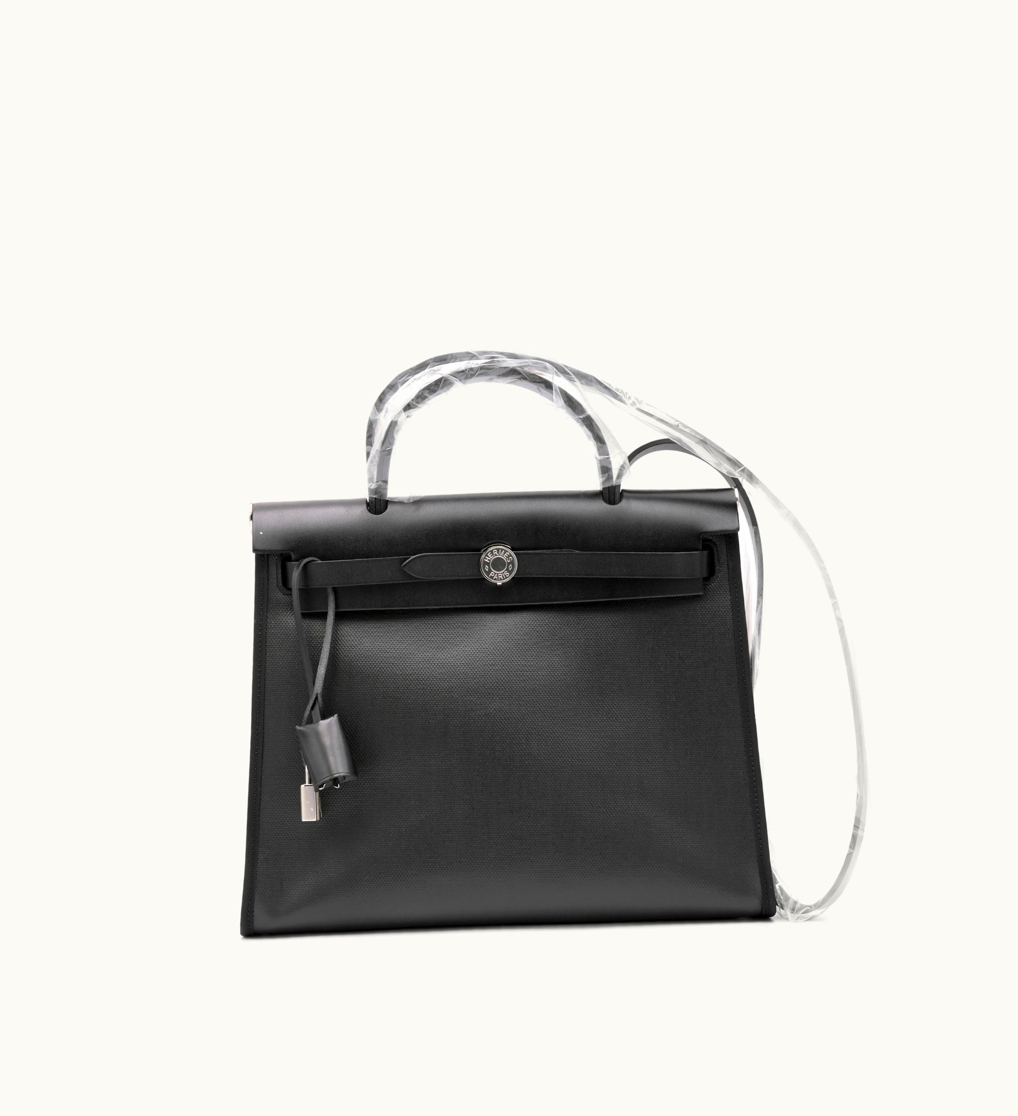 Hermès Hermès 2023: Hermès Herbag Zip 31 in H Berline Canvas and Black Vache Hunter with Palladium Hardware