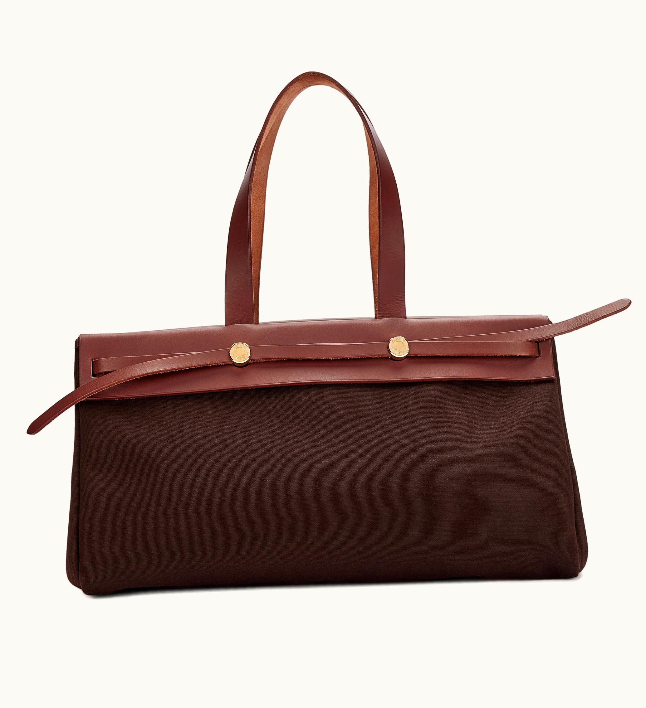 Hermès Hermès Gold Hardware 2002 Hermès Rouge Sellier Vache Hunter and Ebene Toile 2 in 1 Cabas Herbag MM