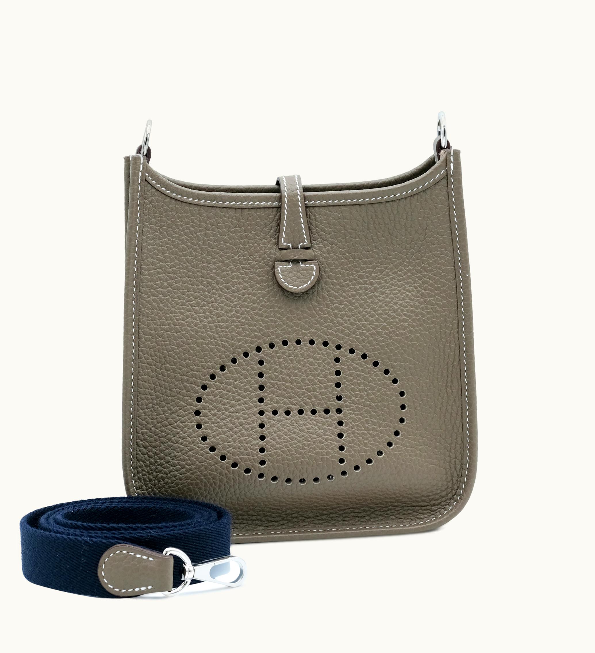 Hermès Hermès 2022 Hermès Etoupe Clemence Mini Evelyne II with TPM 16 and Palladium Hardware