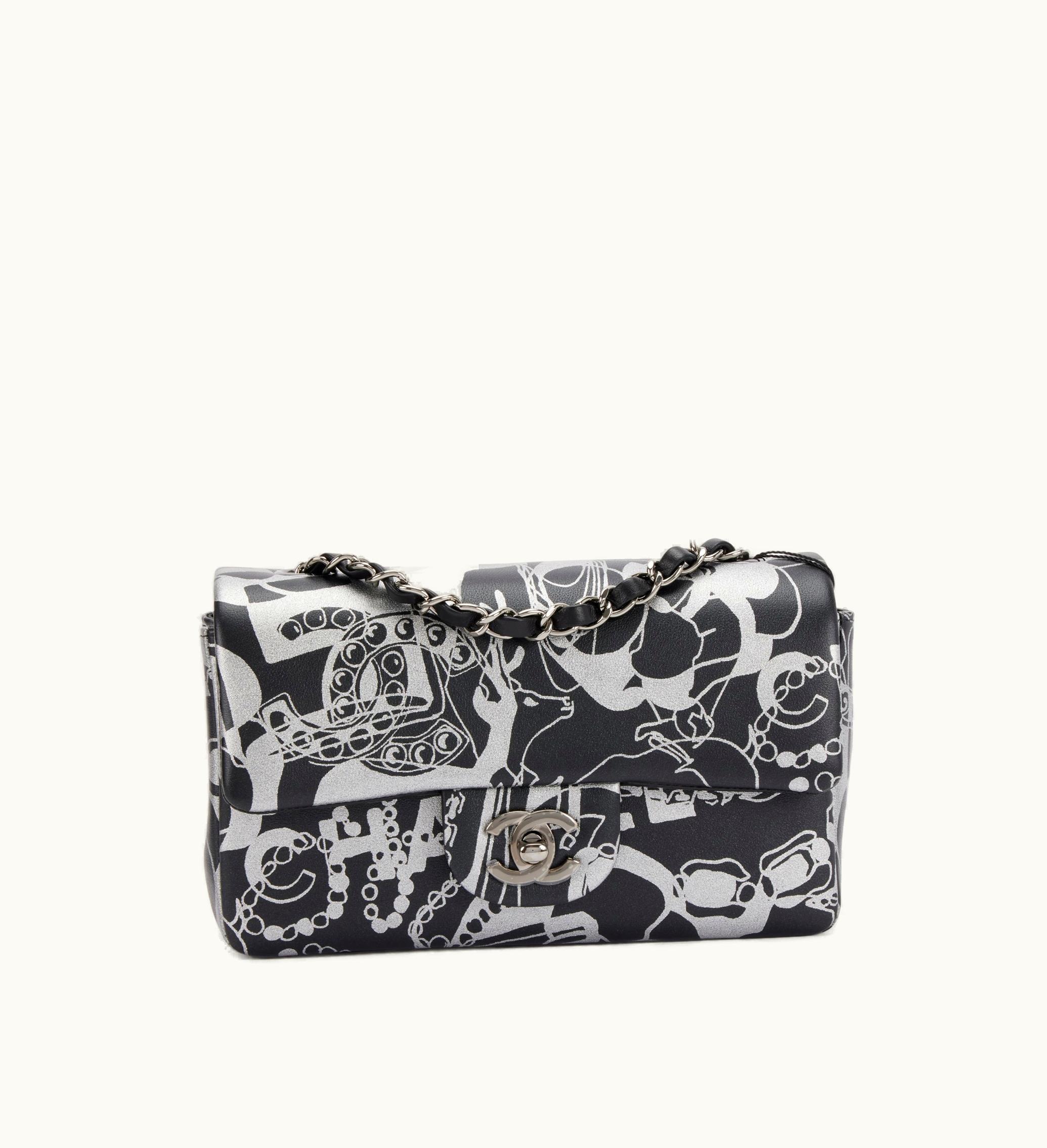 Chanel Chanel Mini Classic Flap in Printed Lambskin Silver and Black with Ruthenium Hardware, 2022