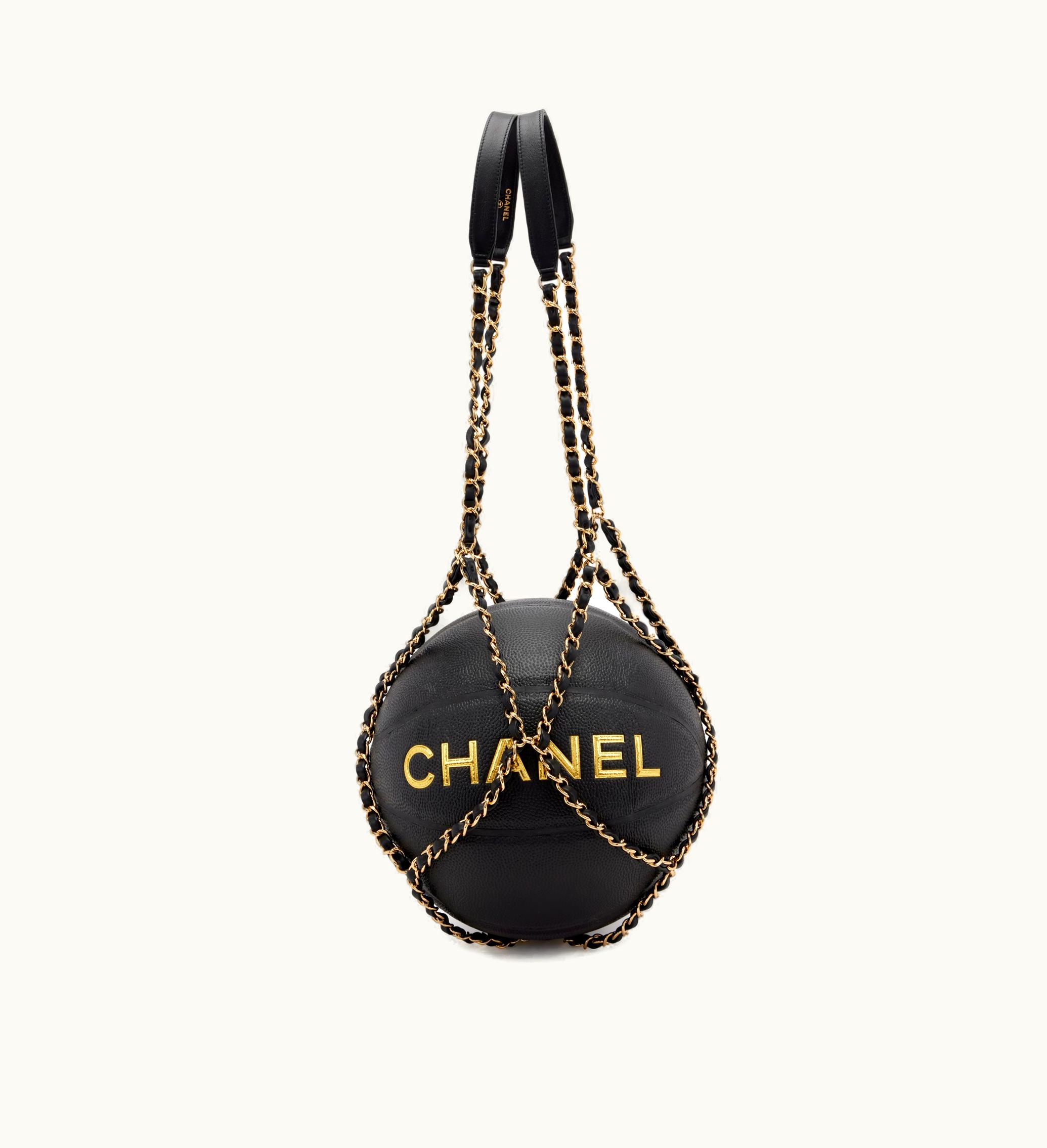 Chanel Chanel 2019 Chanel Black Calfskin Chain Net Gold Hardware Basketball with Gold and Black Rubber